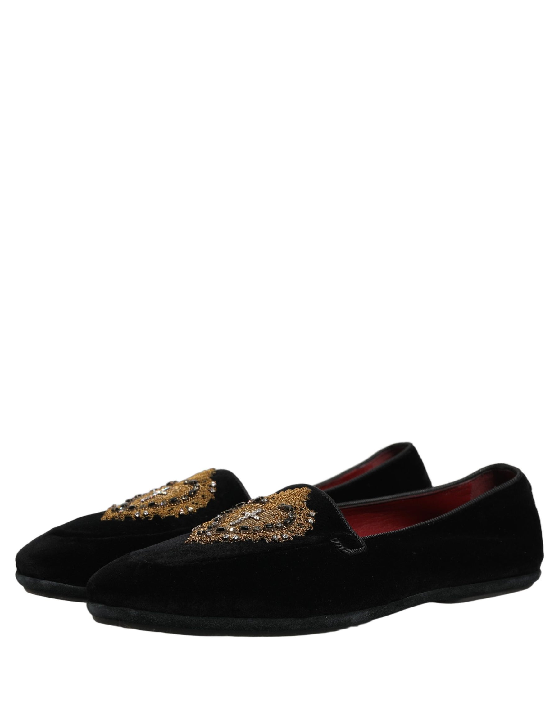 Dolce & Gabbana Black Velvet Sacred Heart Dress Loafers Shoes | Regal Royce