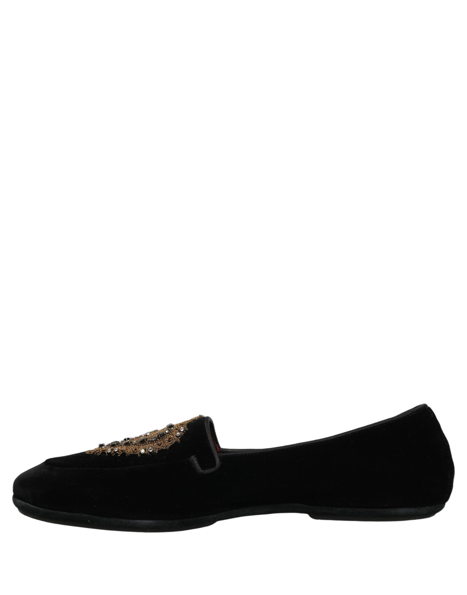 Dolce & Gabbana Black Velvet Sacred Heart Dress Loafers Shoes | Regal Royce
