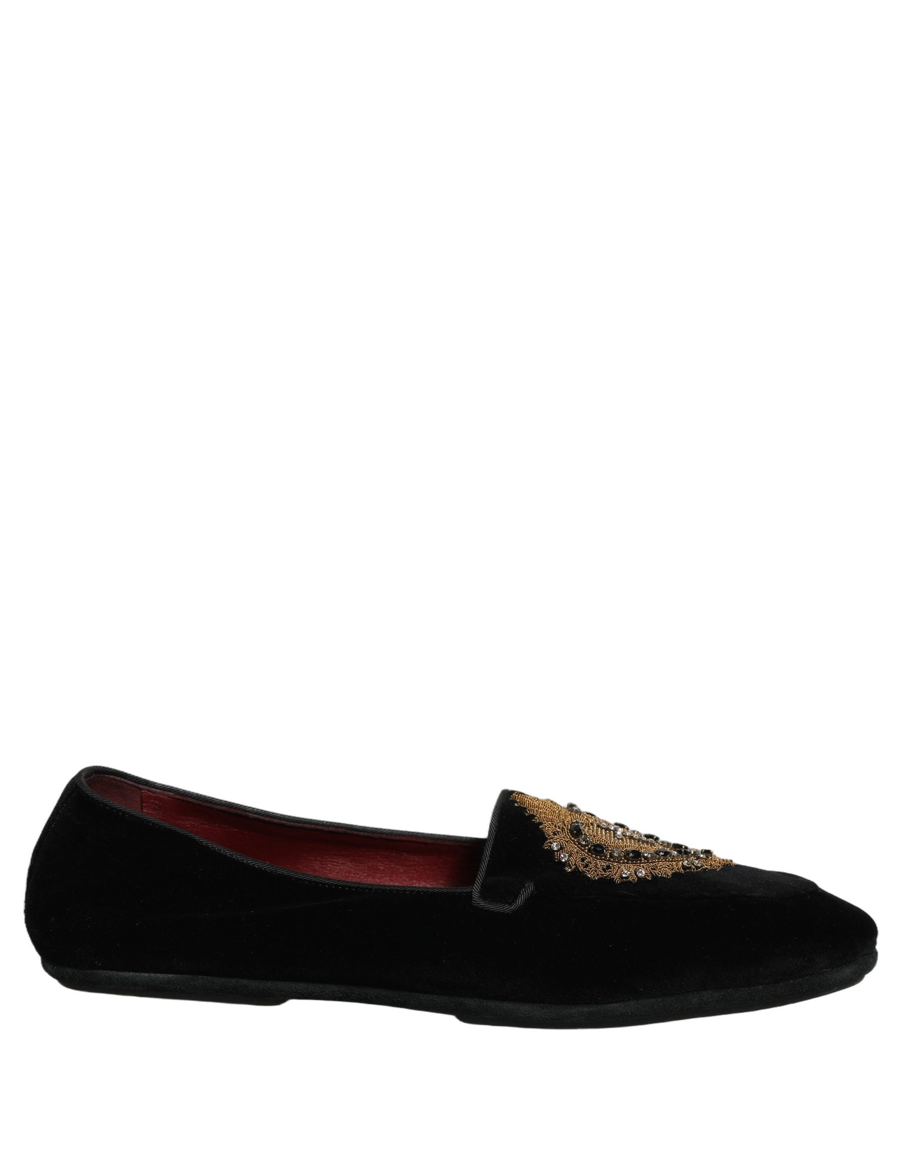 Dolce & Gabbana Black Velvet Sacred Heart Dress Loafers Shoes | Regal Royce