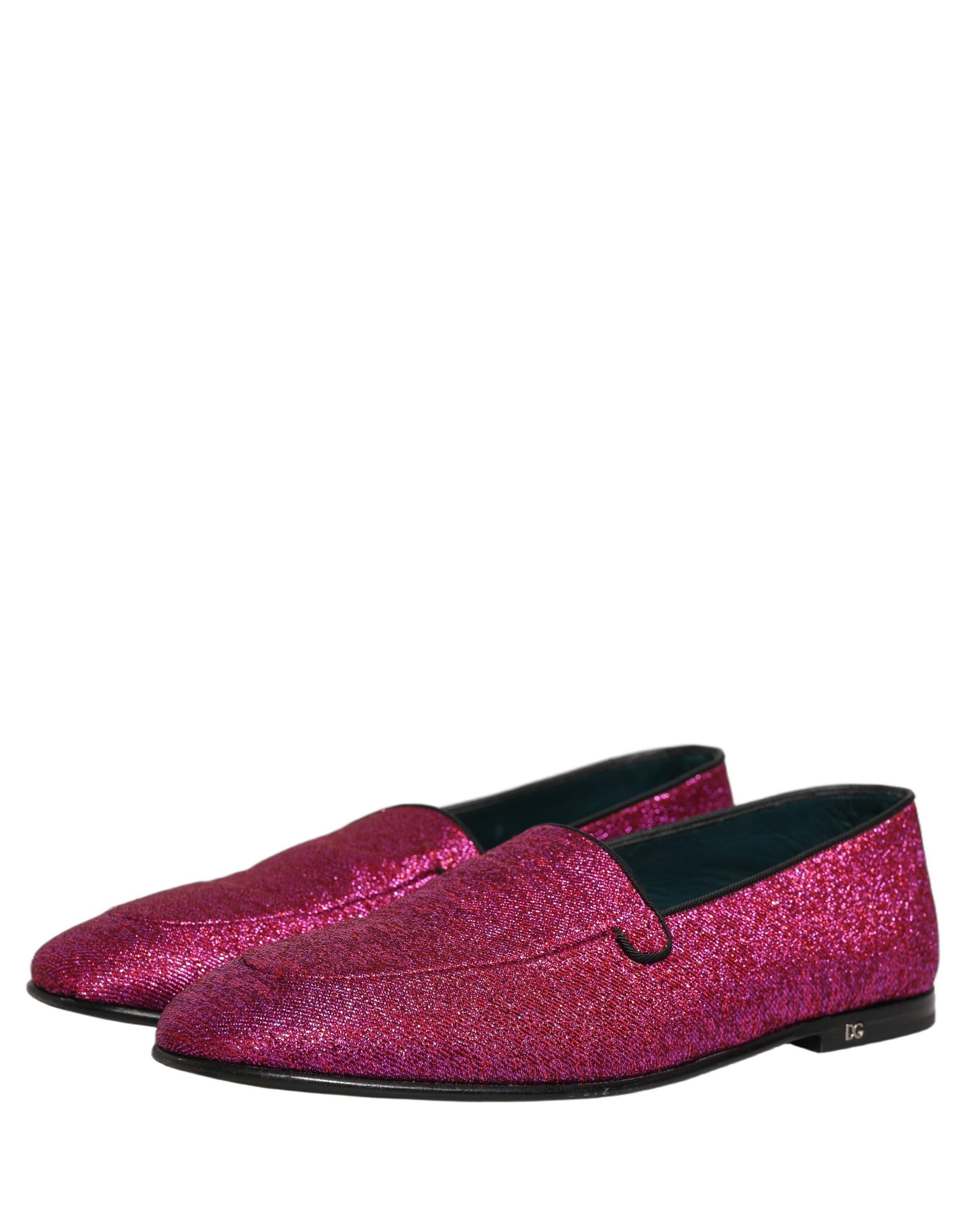 Dolce & Gabbana Pink Glitter Lurex Logo Dress Loafers Shoes | Regal Royce