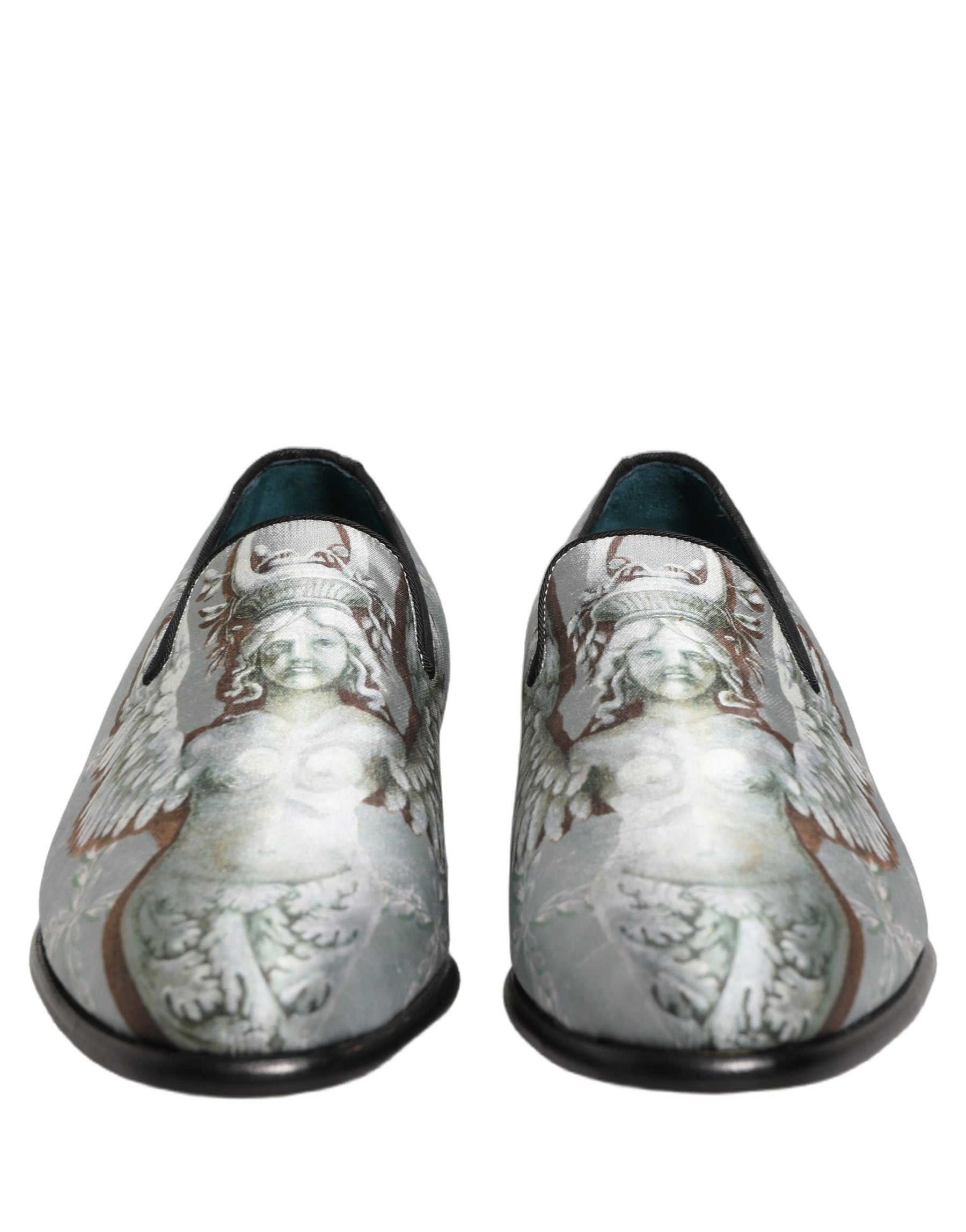 Dolce & Gabbana Gray Baroque Angel Velvet Men Loafers Shoes | Regal Royce
