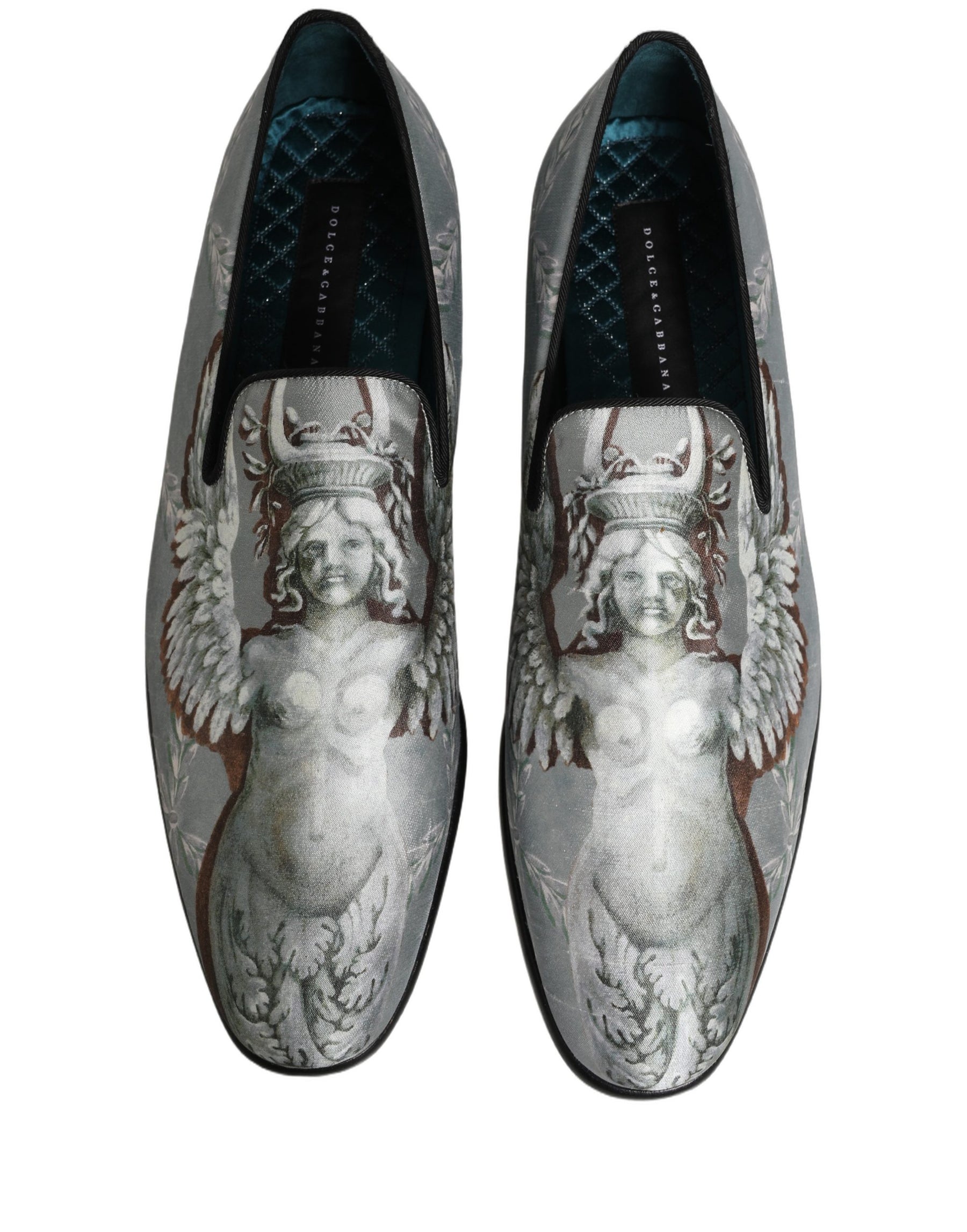 Dolce & Gabbana Gray Baroque Angel Velvet Men Loafers Shoes | Regal Royce