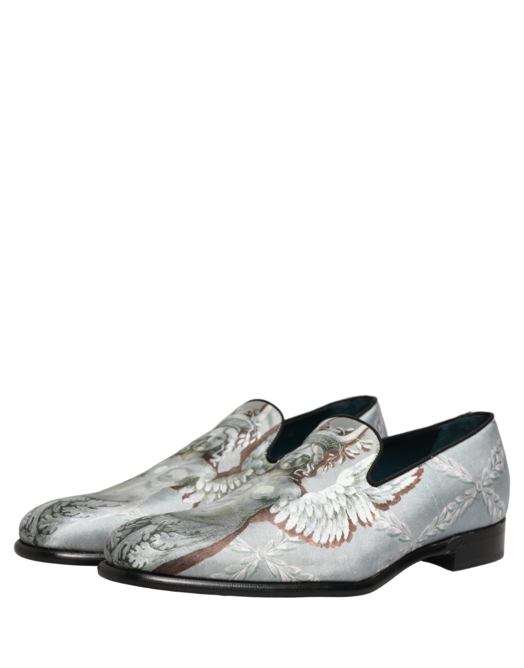 Dolce & Gabbana Gray Baroque Angel Velvet Men Loafers Shoes | Regal Royce