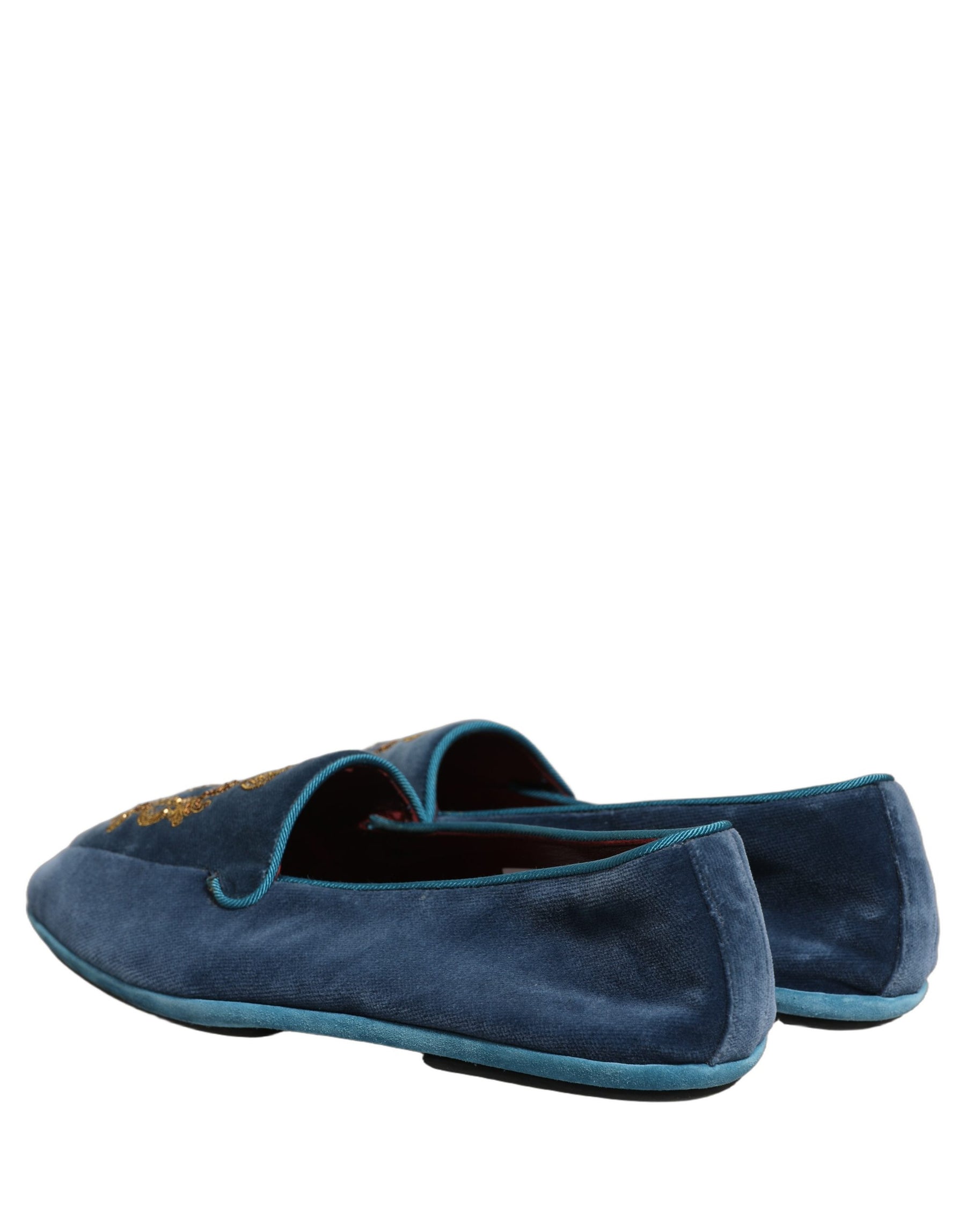 Dolce & Gabbana Blue Velvet Crown Embroidery Loafers Shoes | Regal Royce