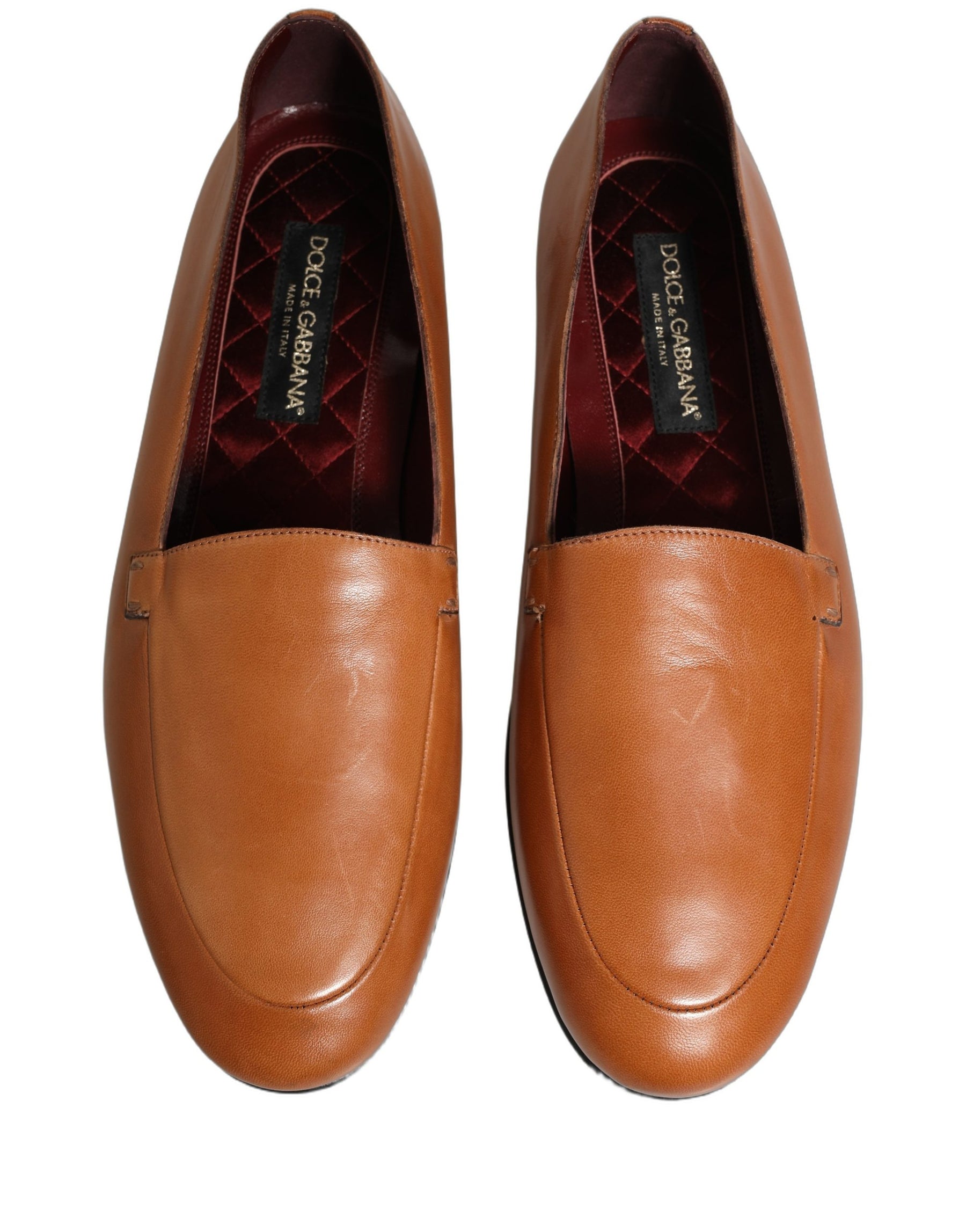 Dolce & Gabbana Brown Leather Logo Slip On Men Loafers Shoes | Regal Royce
