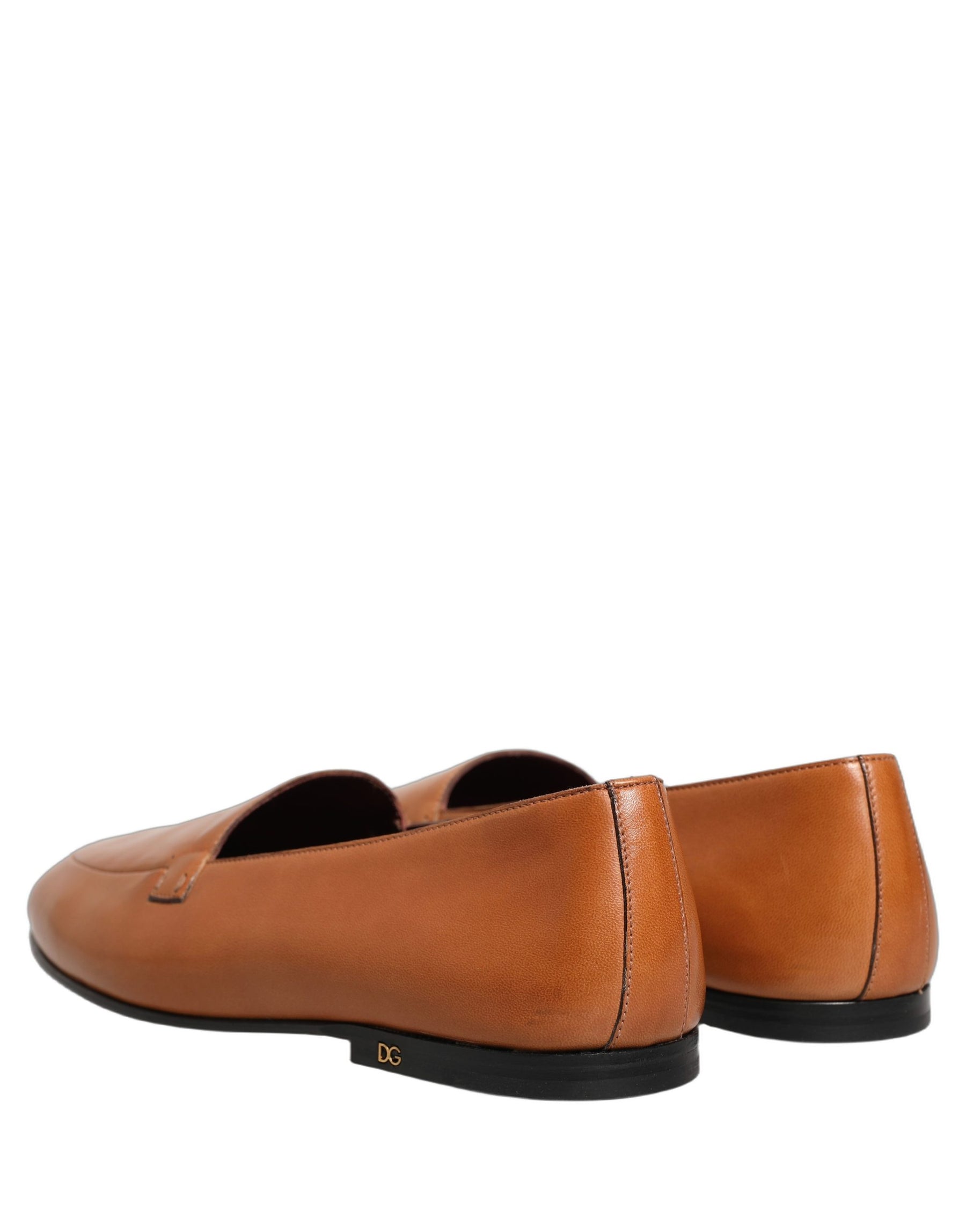 Dolce & Gabbana Brown Leather Logo Slip On Men Loafers Shoes | Regal Royce