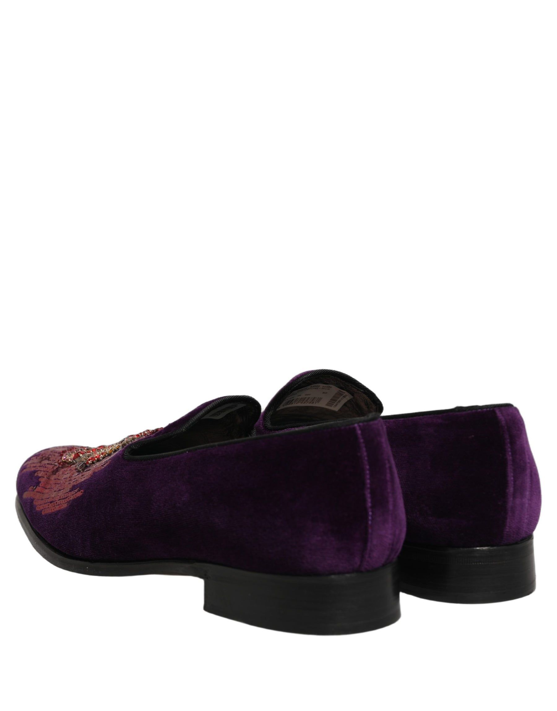 Dolce & Gabbana Violet Velvet Rhinestone Sequin Loafers Shoes | Regal Royce
