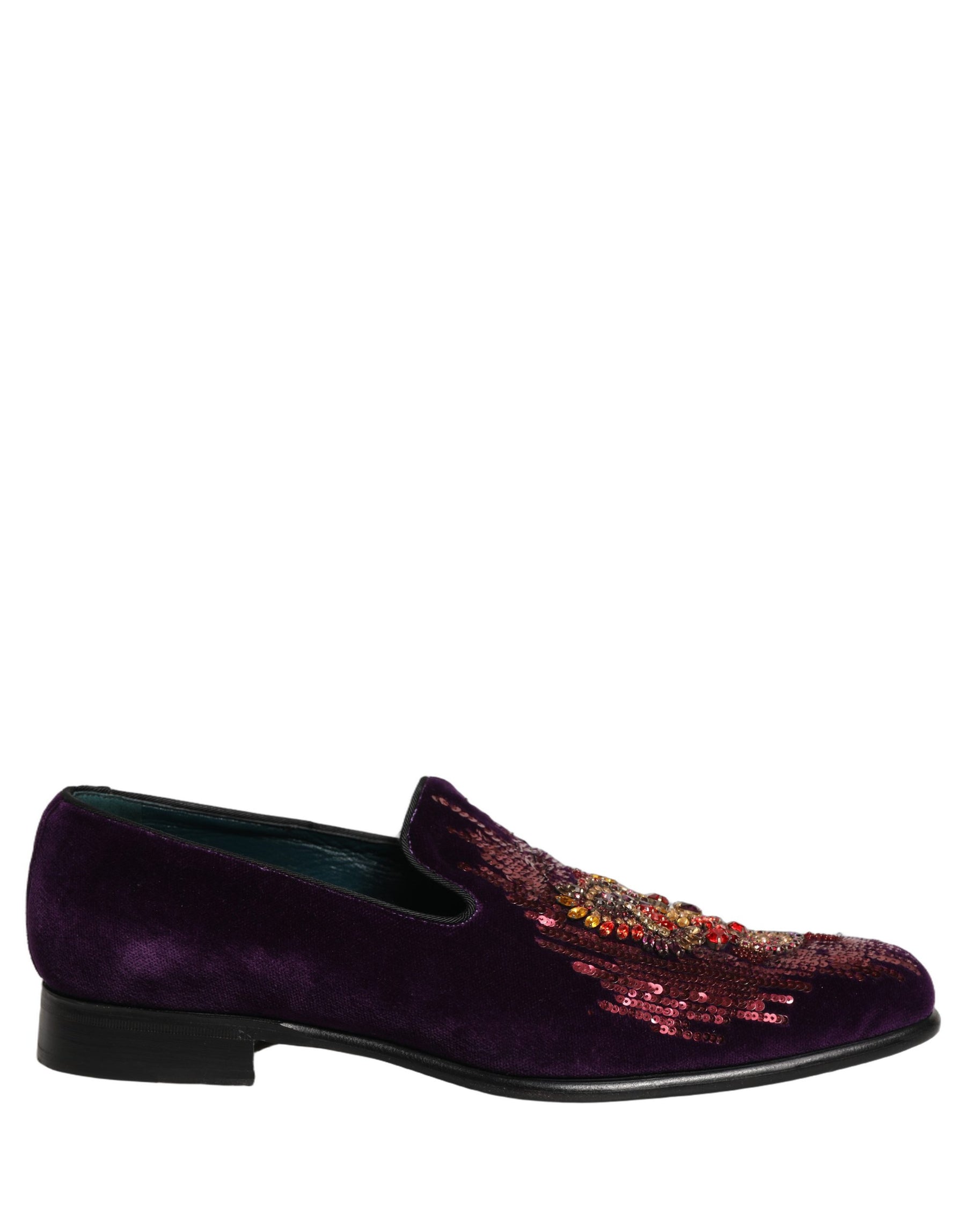 Dolce & Gabbana Violet Velvet Rhinestone Sequin Loafers Shoes | Regal Royce