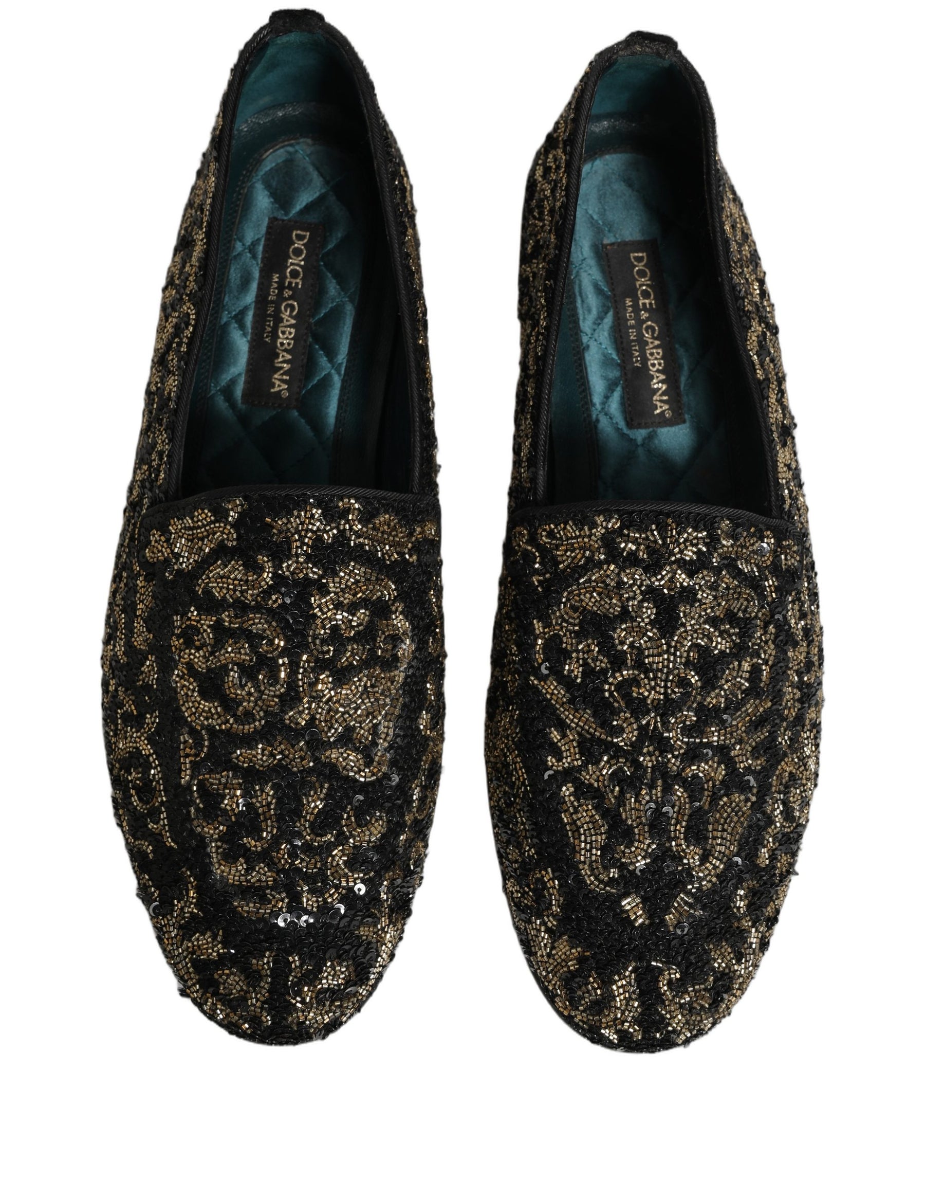 Dolce & Gabbana Black Gold Embellished Dress Loafers Shoes | Regal Royce