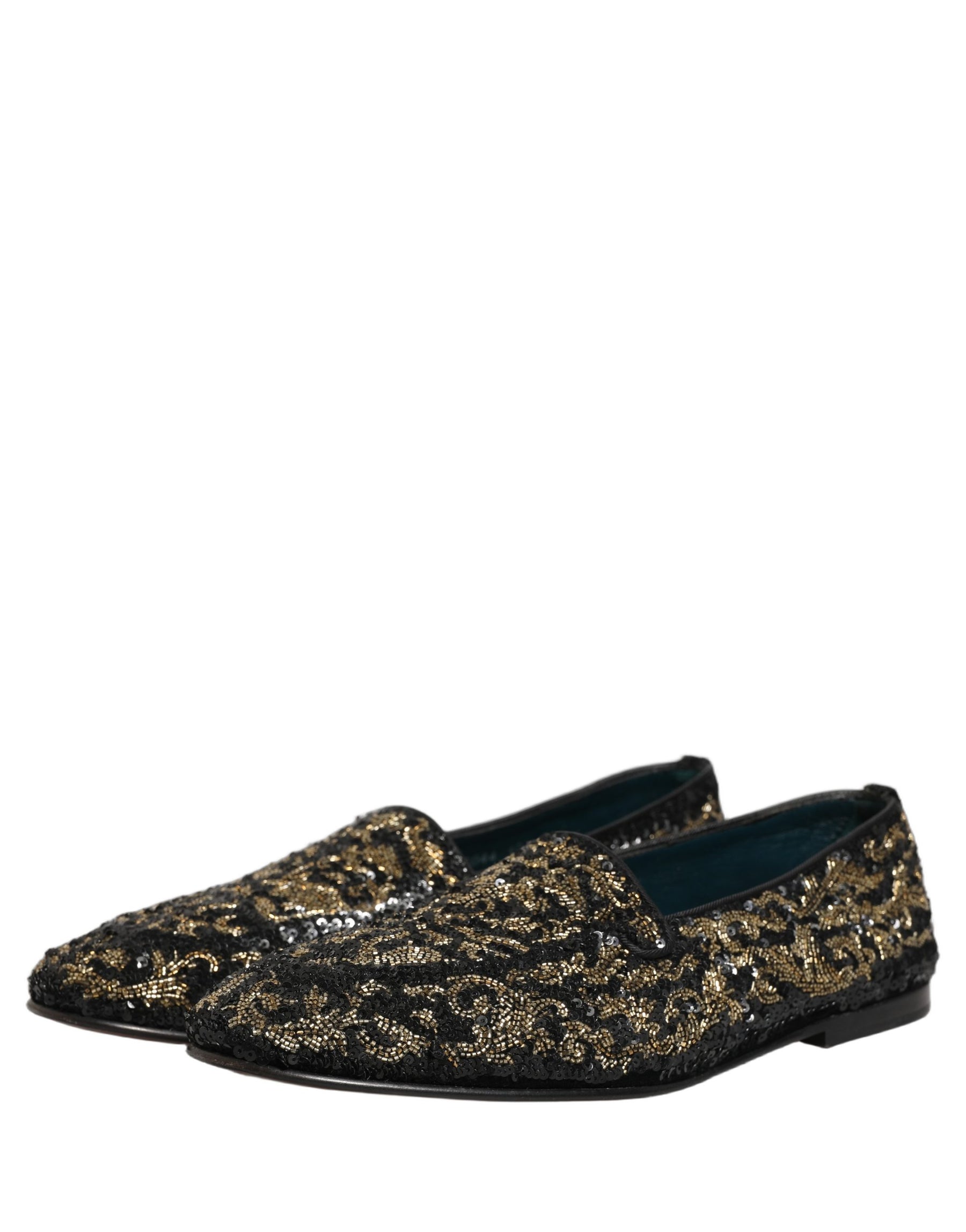 Dolce & Gabbana Black Gold Embellished Dress Loafers Shoes | Regal Royce