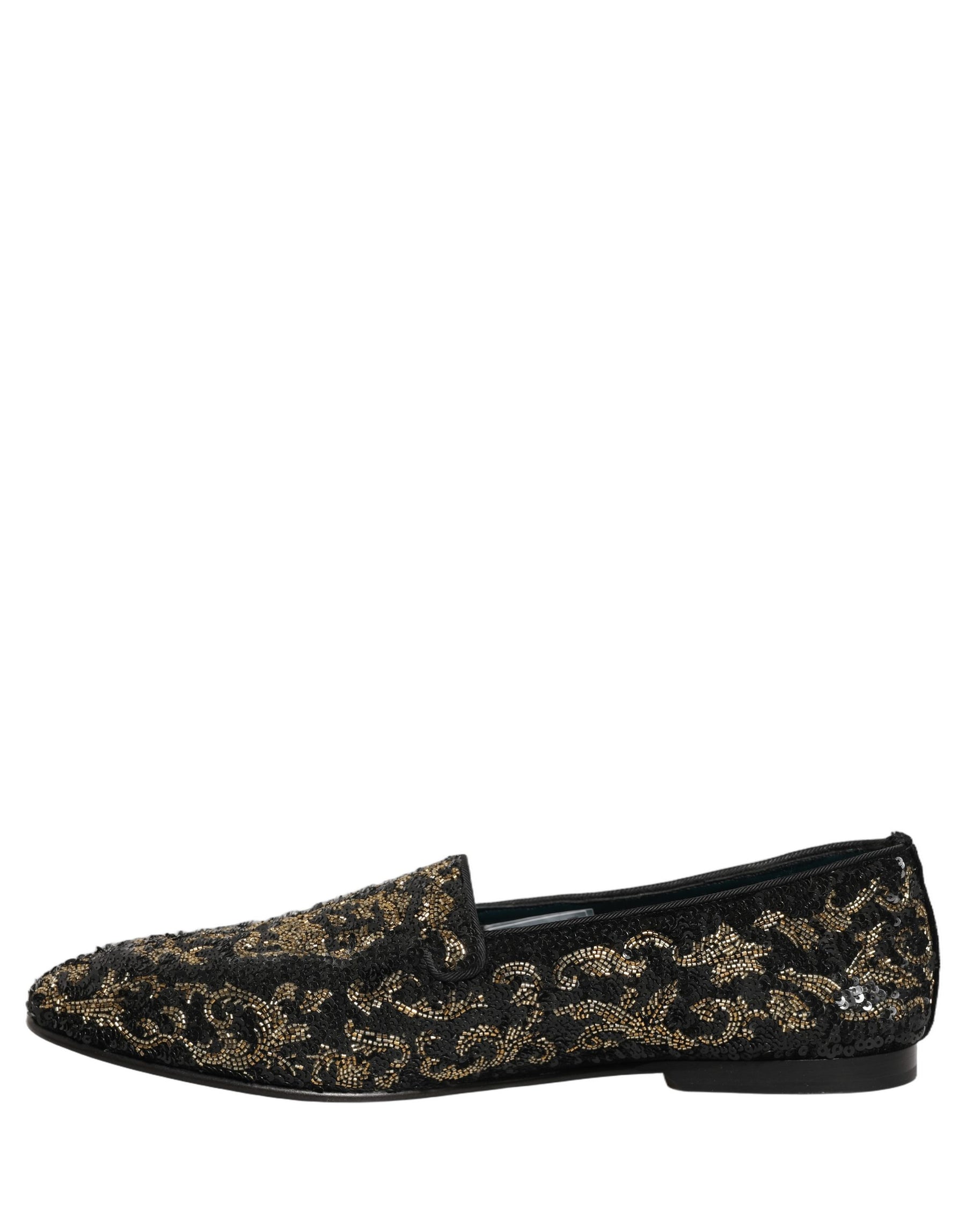 Dolce & Gabbana Black Gold Embellished Dress Loafers Shoes | Regal Royce