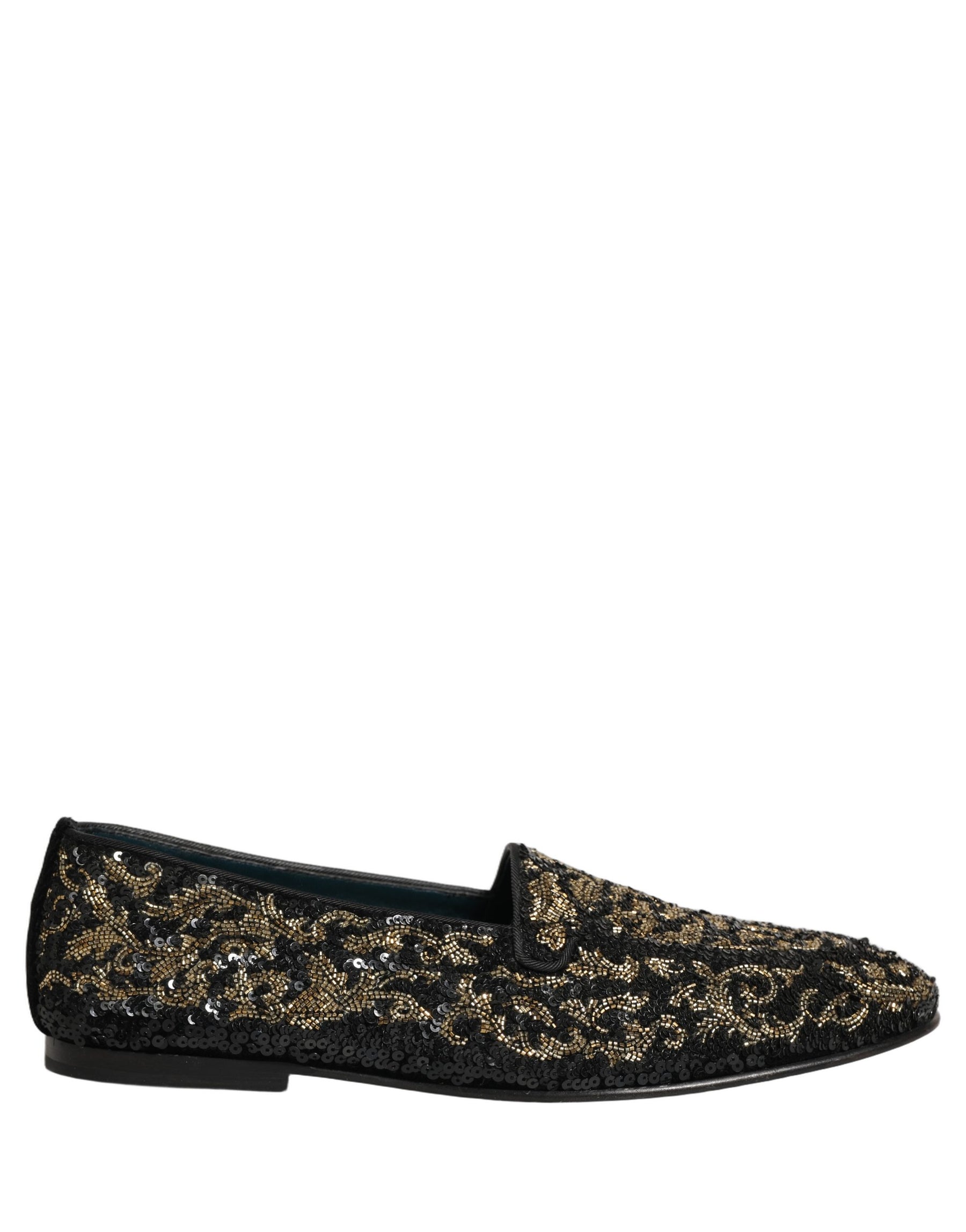 Dolce & Gabbana Black Gold Embellished Dress Loafers Shoes | Regal Royce