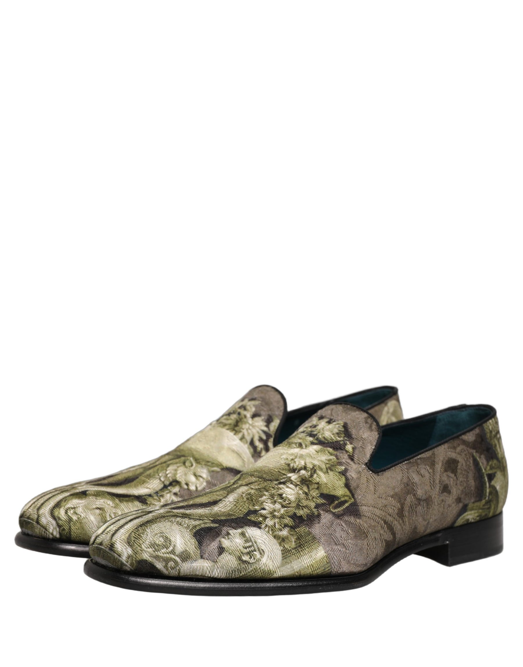 Dolce & Gabbana Brown Baroque Print Slip On Men Loafers Shoes | Regal Royce