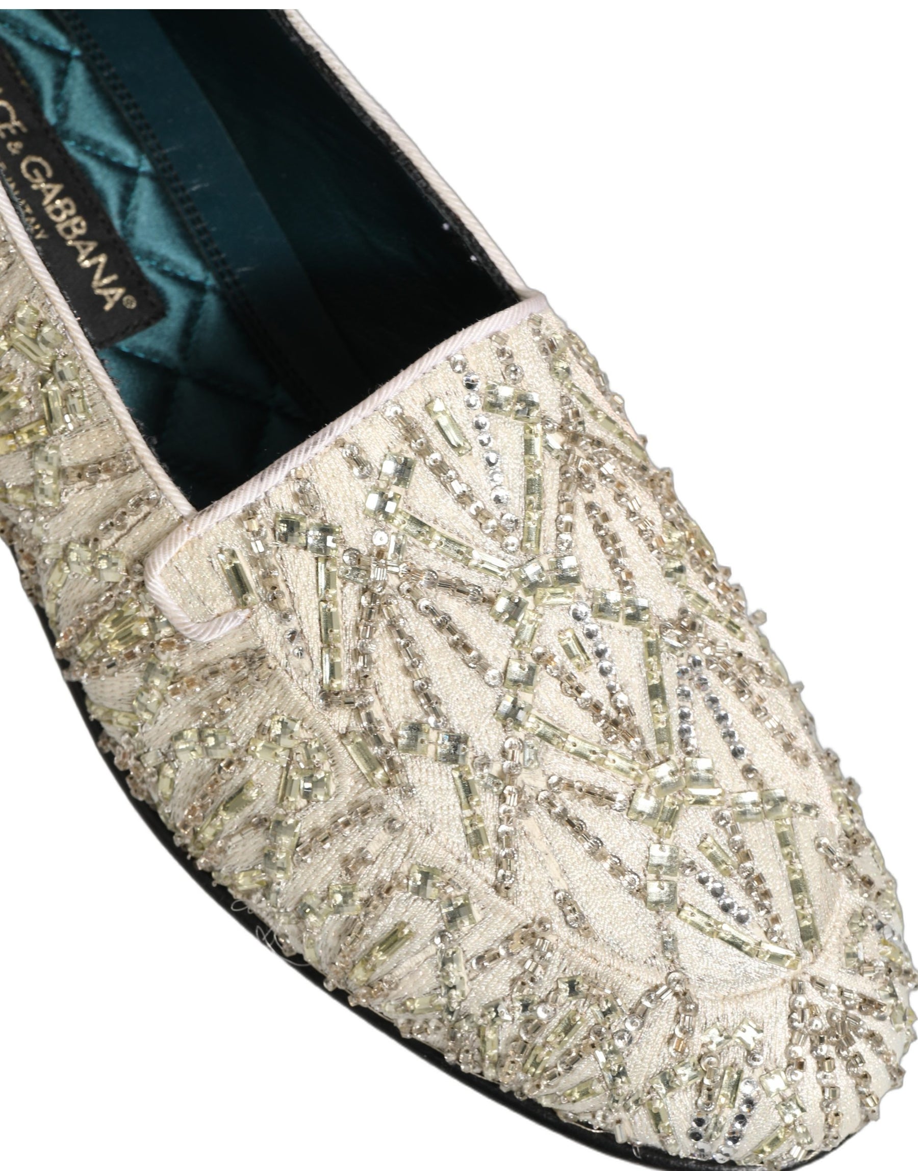 Dolce & Gabbana White Velvet Embroidered Dress Loafers Shoes | Regal Royce