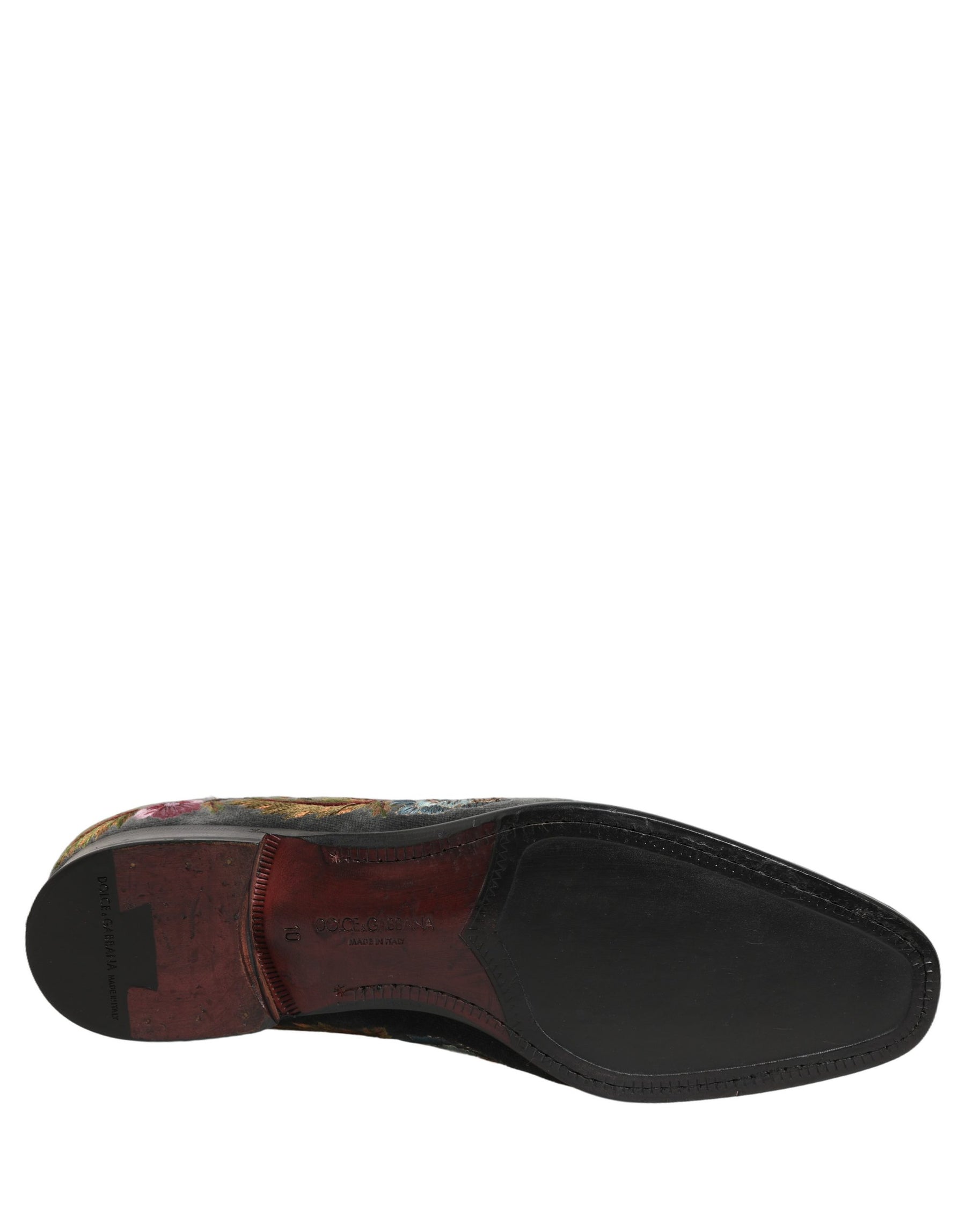 Dolce & Gabbana Black Velvet Floral Embroidery Loafers Shoes | Regal Royce