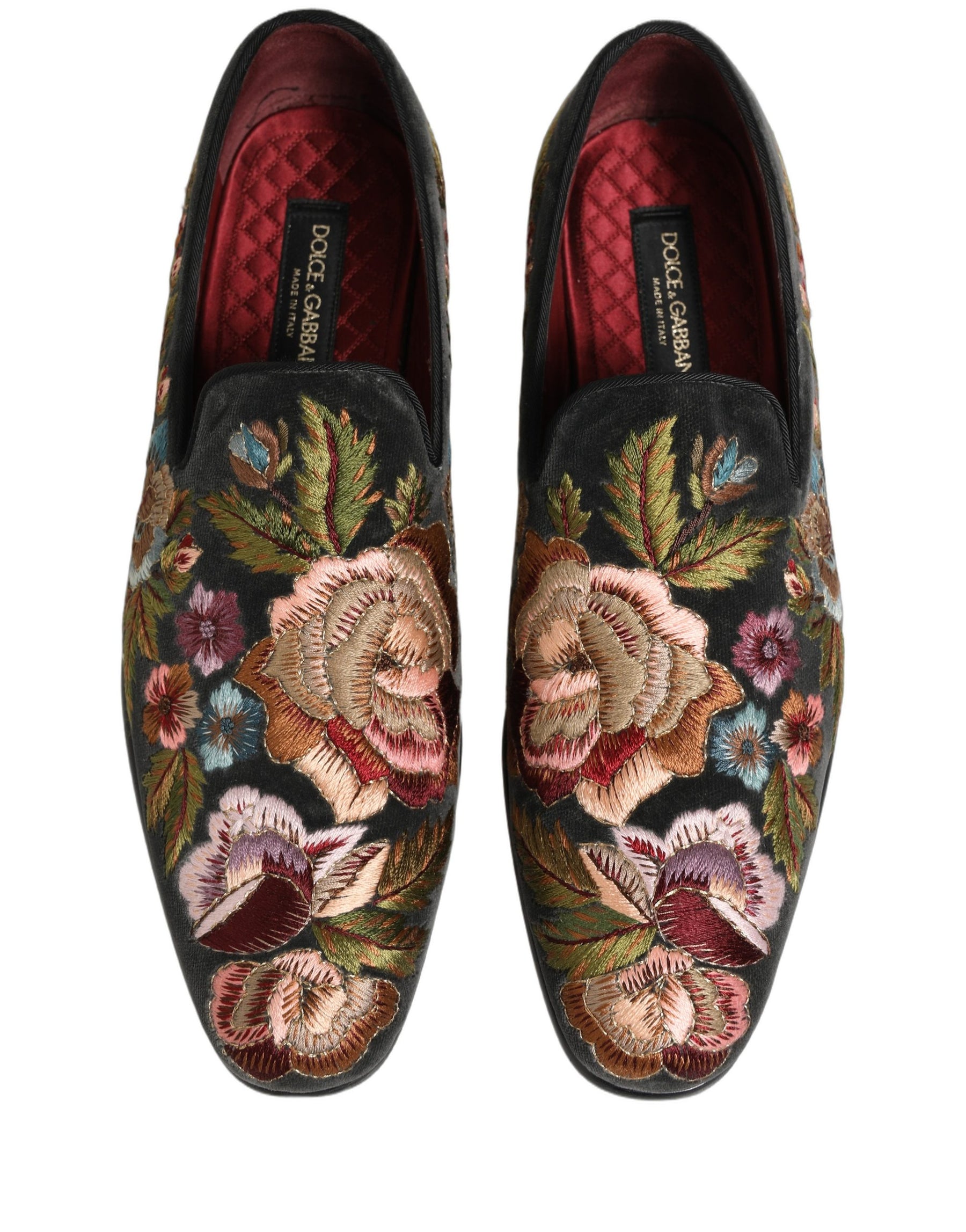 Dolce & Gabbana Black Velvet Floral Embroidery Loafers Shoes | Regal Royce