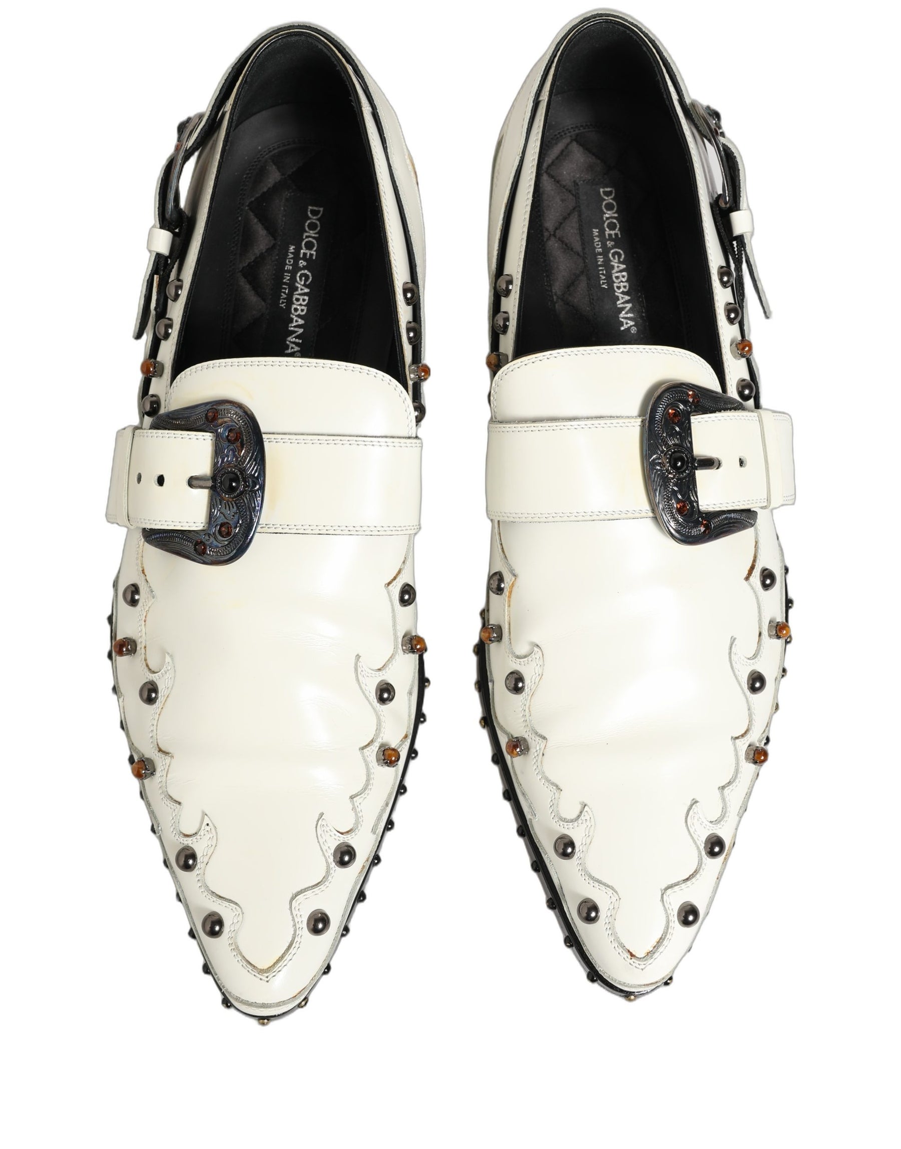 Dolce & Gabbana White Studded Formal Dress Monk Strap Shoes | Regal Royce
