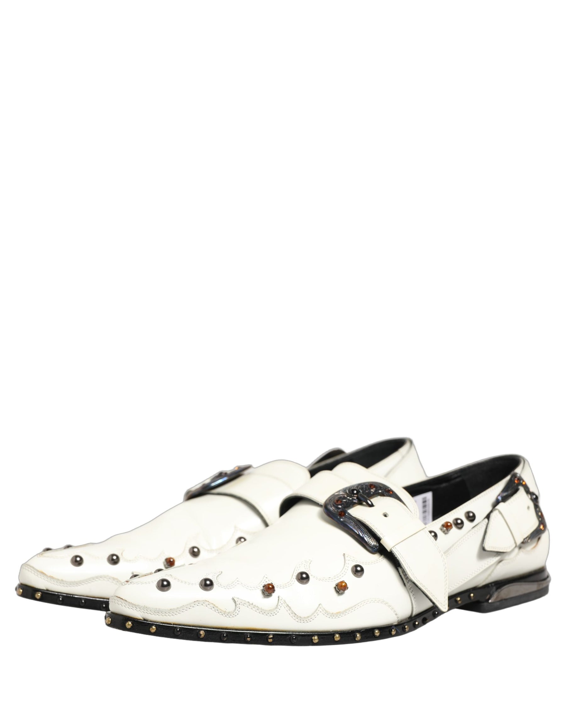 Dolce & Gabbana White Studded Formal Dress Monk Strap Shoes | Regal Royce