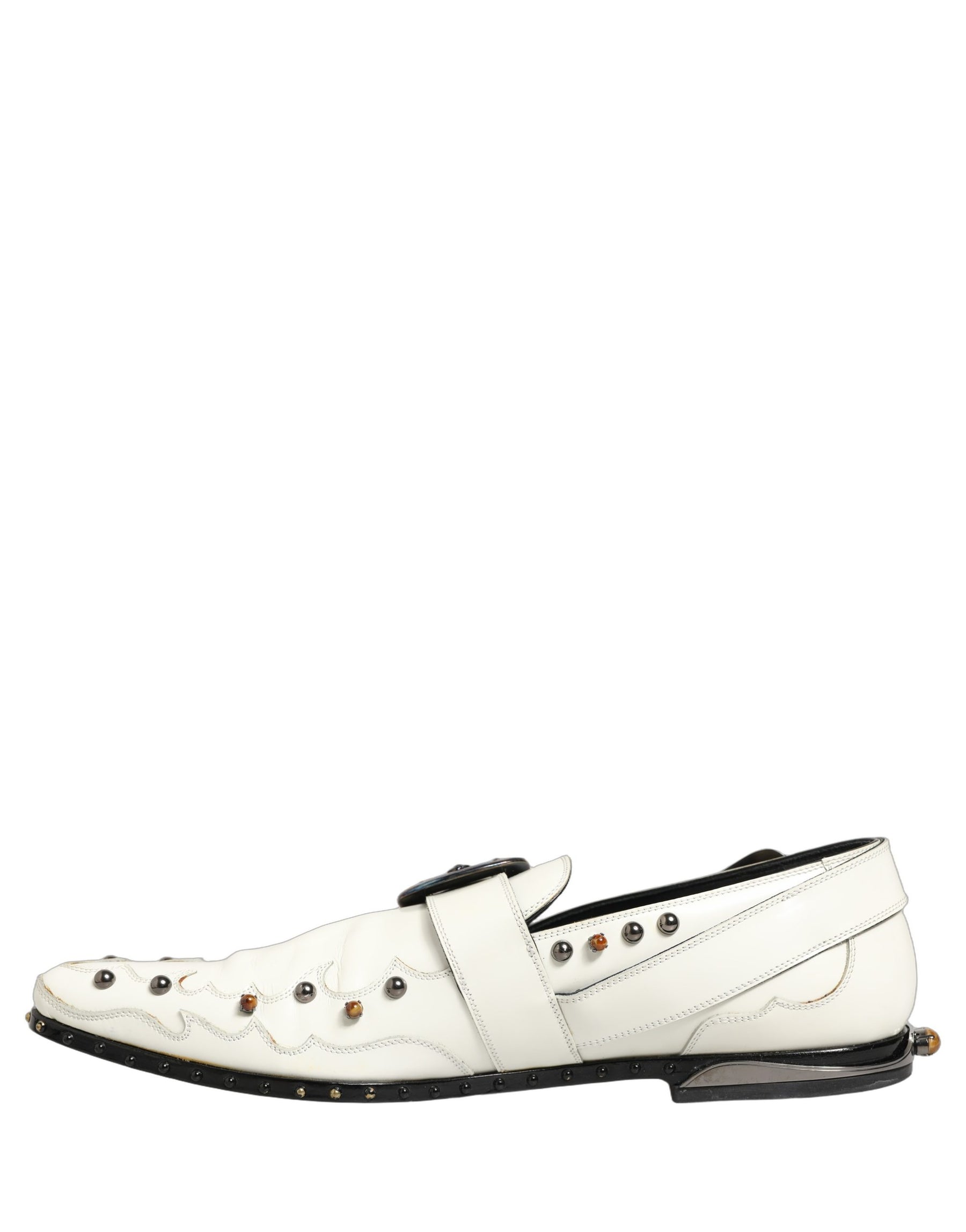Dolce & Gabbana White Studded Formal Dress Monk Strap Shoes | Regal Royce