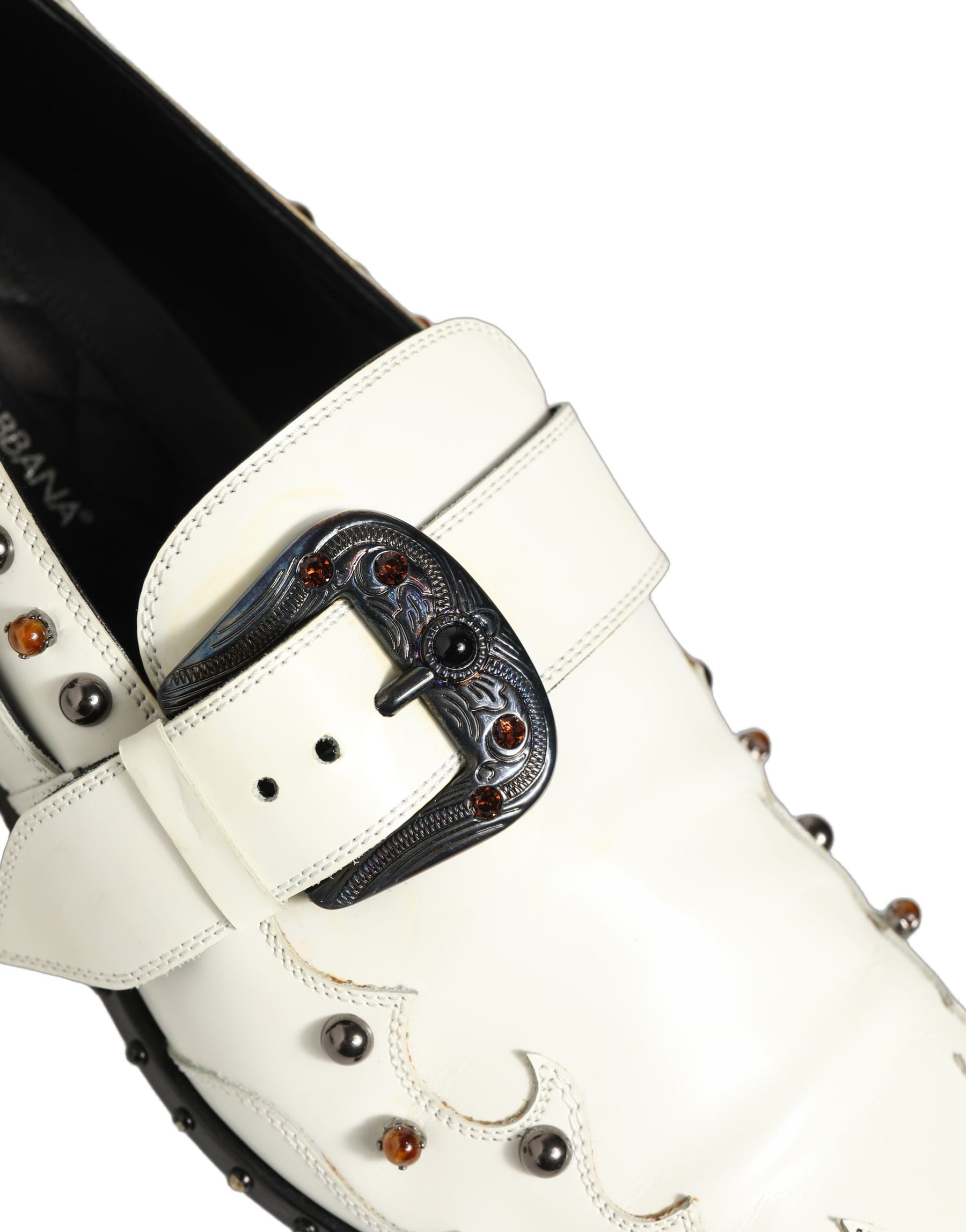 Dolce & Gabbana White Studded Formal Dress Monk Strap Shoes | Regal Royce