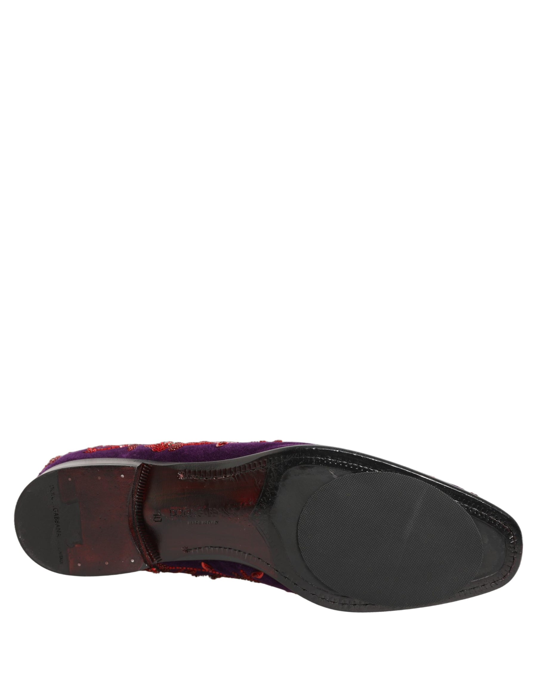 Dolce & Gabbana Violet Red Bead Embellished Loafers Shoes | Regal Royce