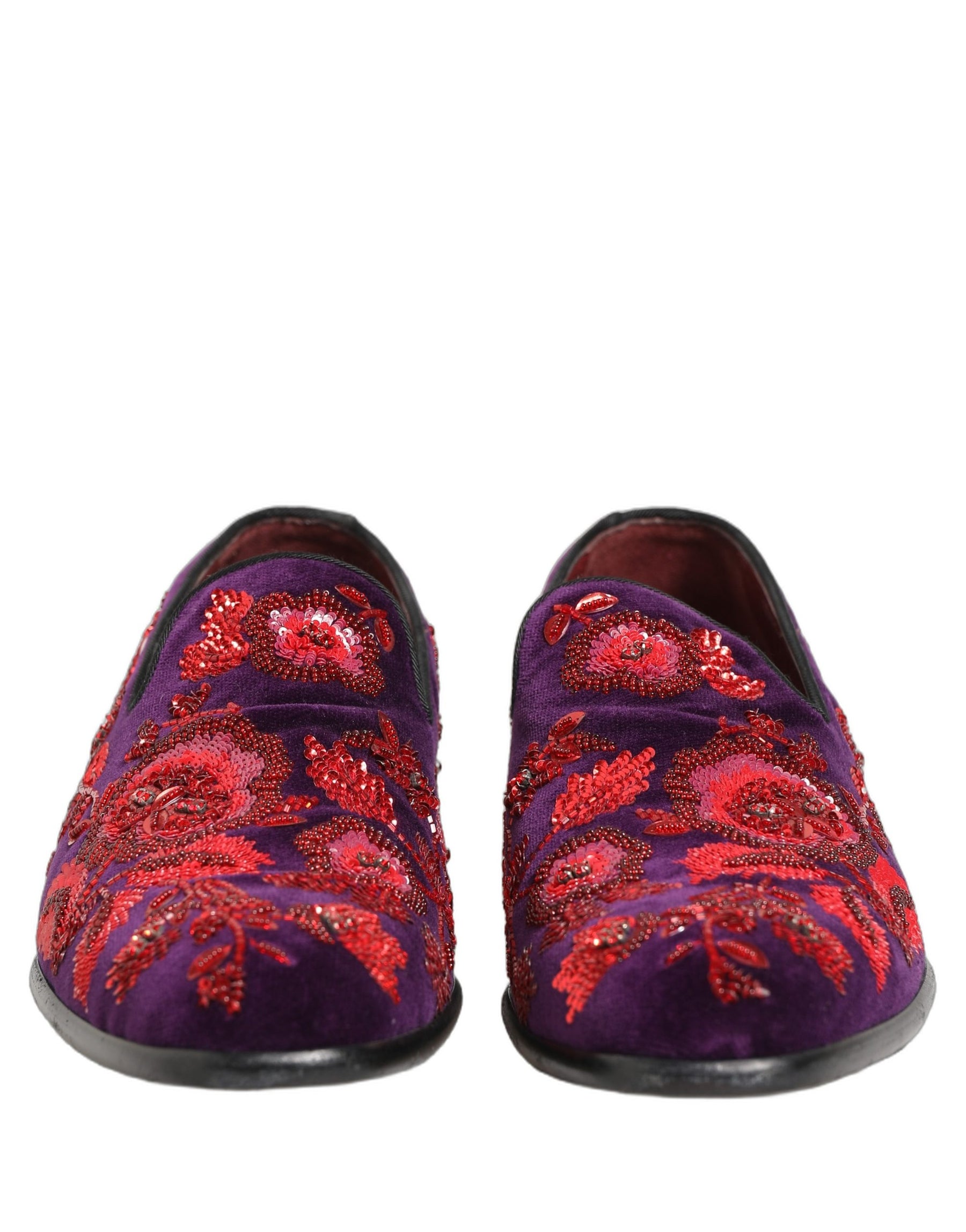 Dolce & Gabbana Violet Red Bead Embellished Loafers Shoes | Regal Royce