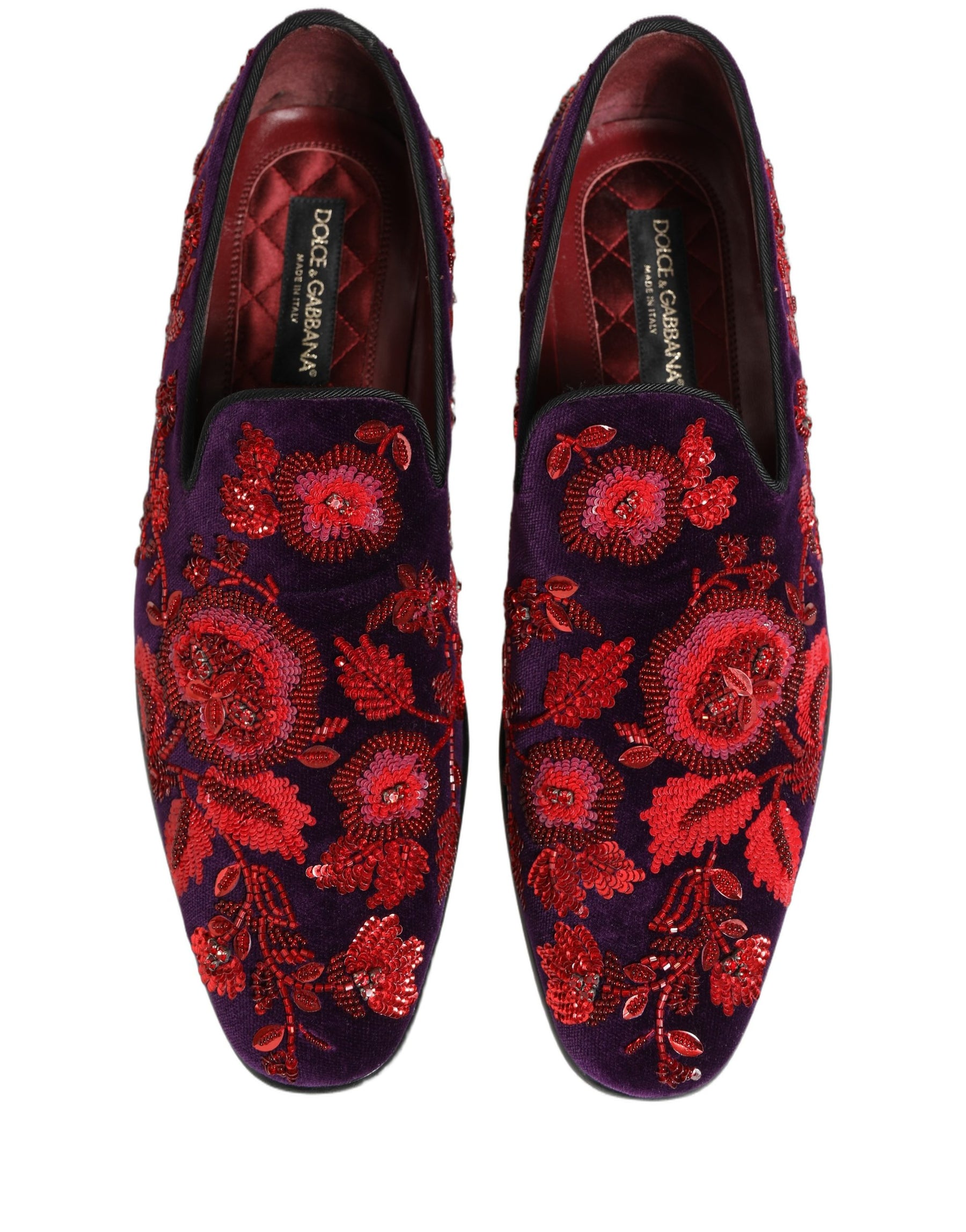 Dolce & Gabbana Violet Red Bead Embellished Loafers Shoes | Regal Royce