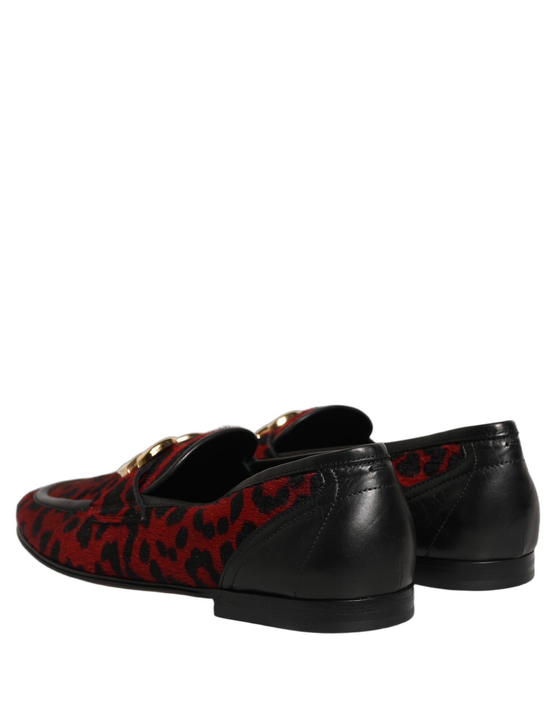 Dolce & Gabbana Red Leopard Print Pony Hair Dress Loafers Shoes | Regal Royce