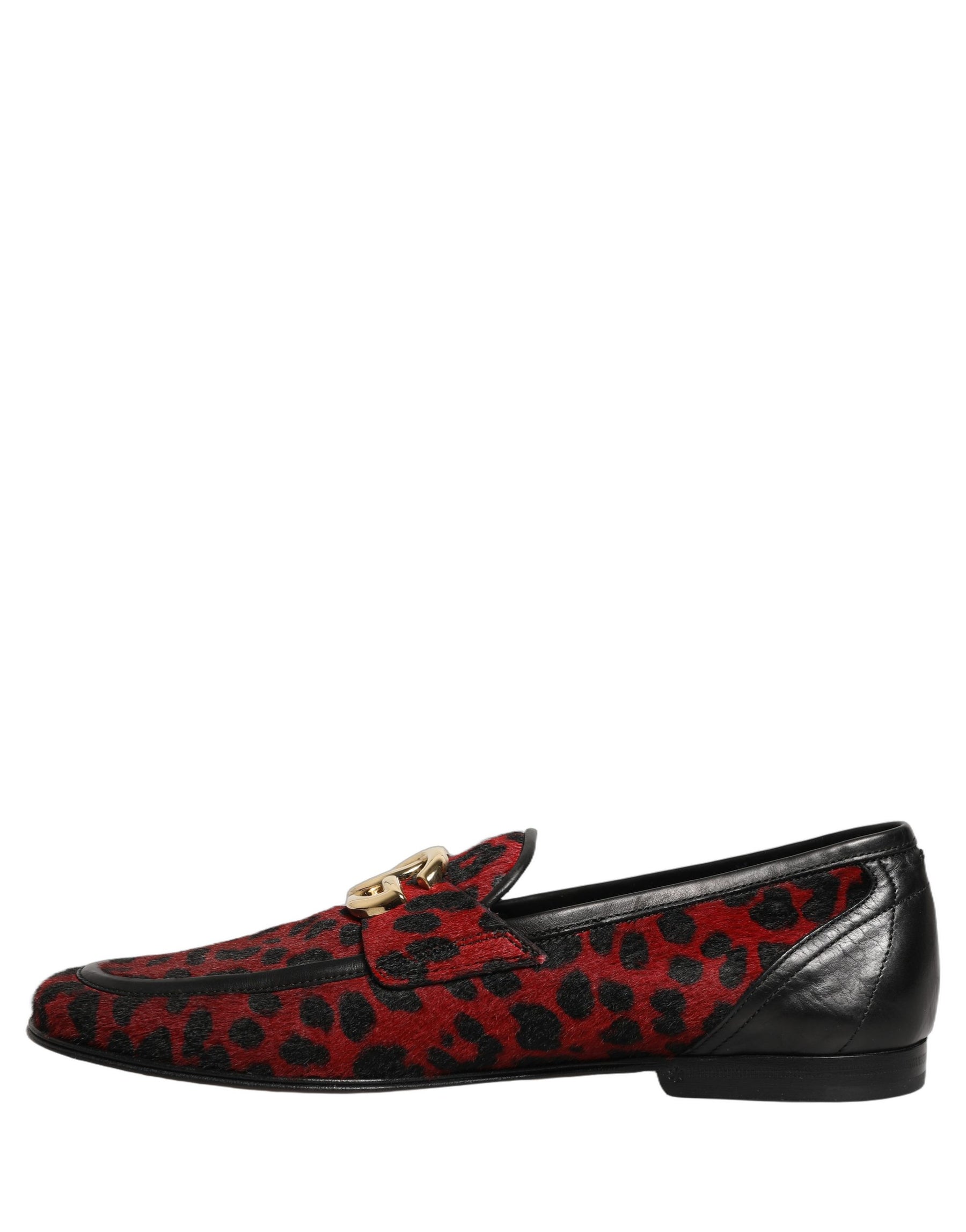 Dolce & Gabbana Red Leopard Print Pony Hair Dress Loafers Shoes | Regal Royce