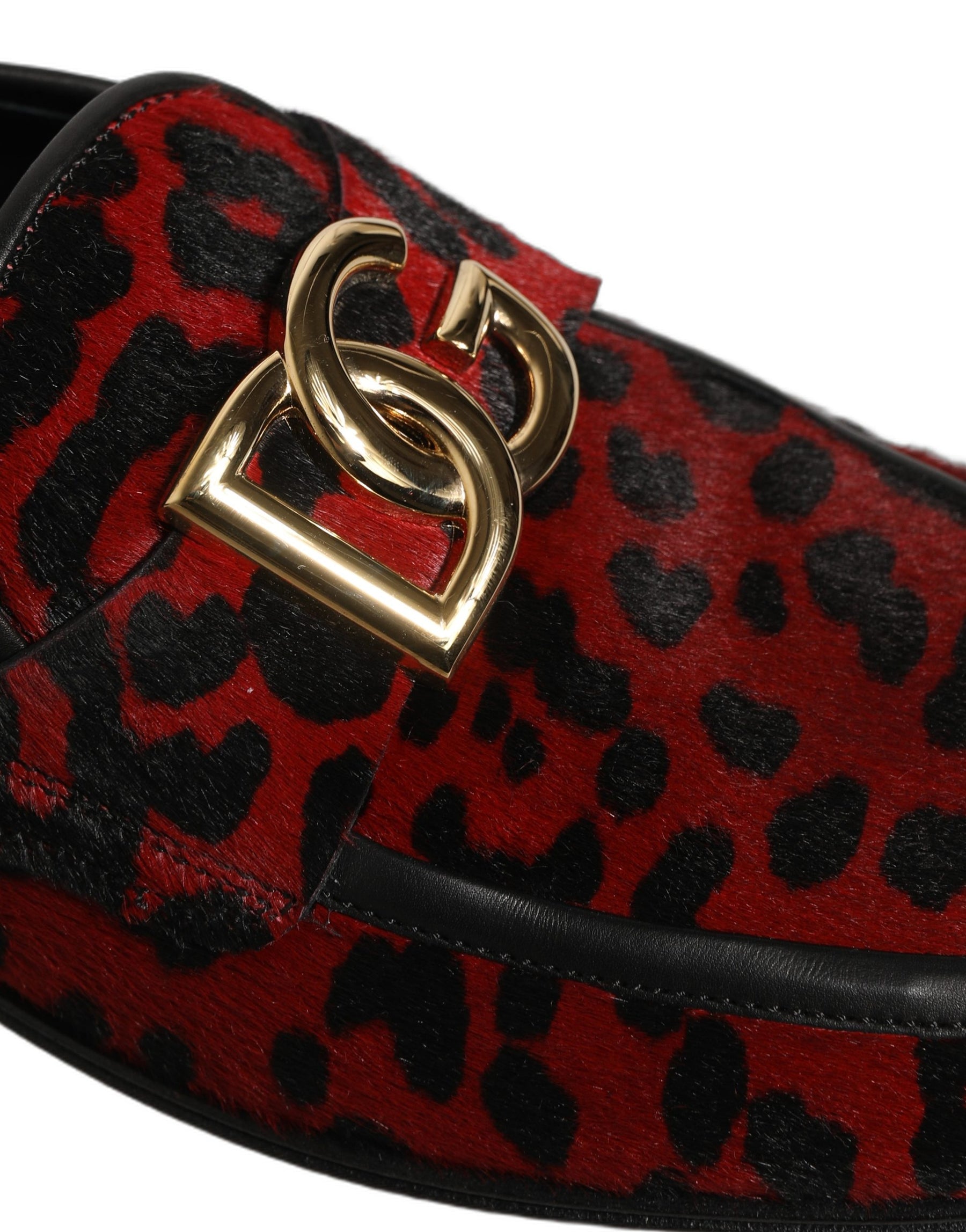 Dolce & Gabbana Red Leopard Print Pony Hair Dress Loafers Shoes | Regal Royce