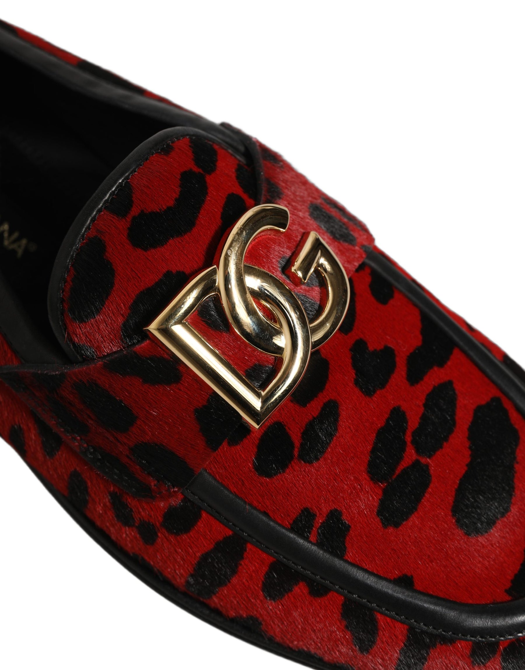 Dolce & Gabbana Red Leopard Print Pony Hair Dress Loafers Shoes | Regal Royce