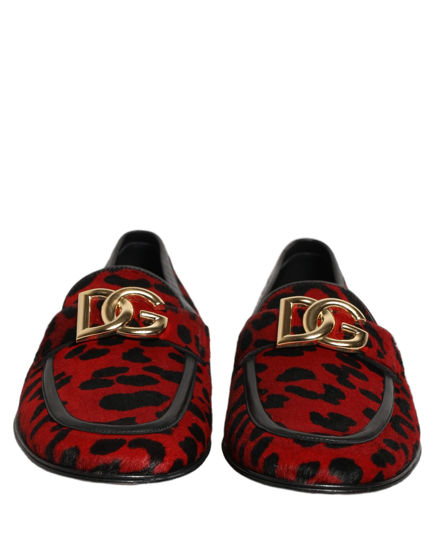 Dolce & Gabbana Red Leopard Print Pony Hair Dress Loafers Shoes | Regal Royce