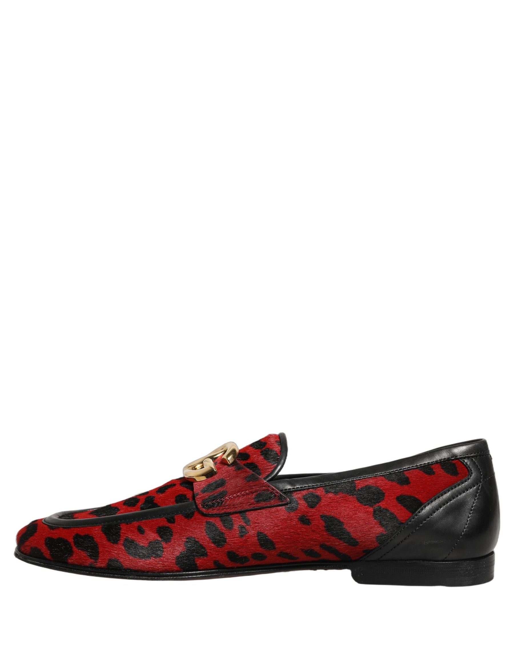 Dolce & Gabbana Red Leopard Print Pony Hair Dress Loafers Shoes | Regal Royce