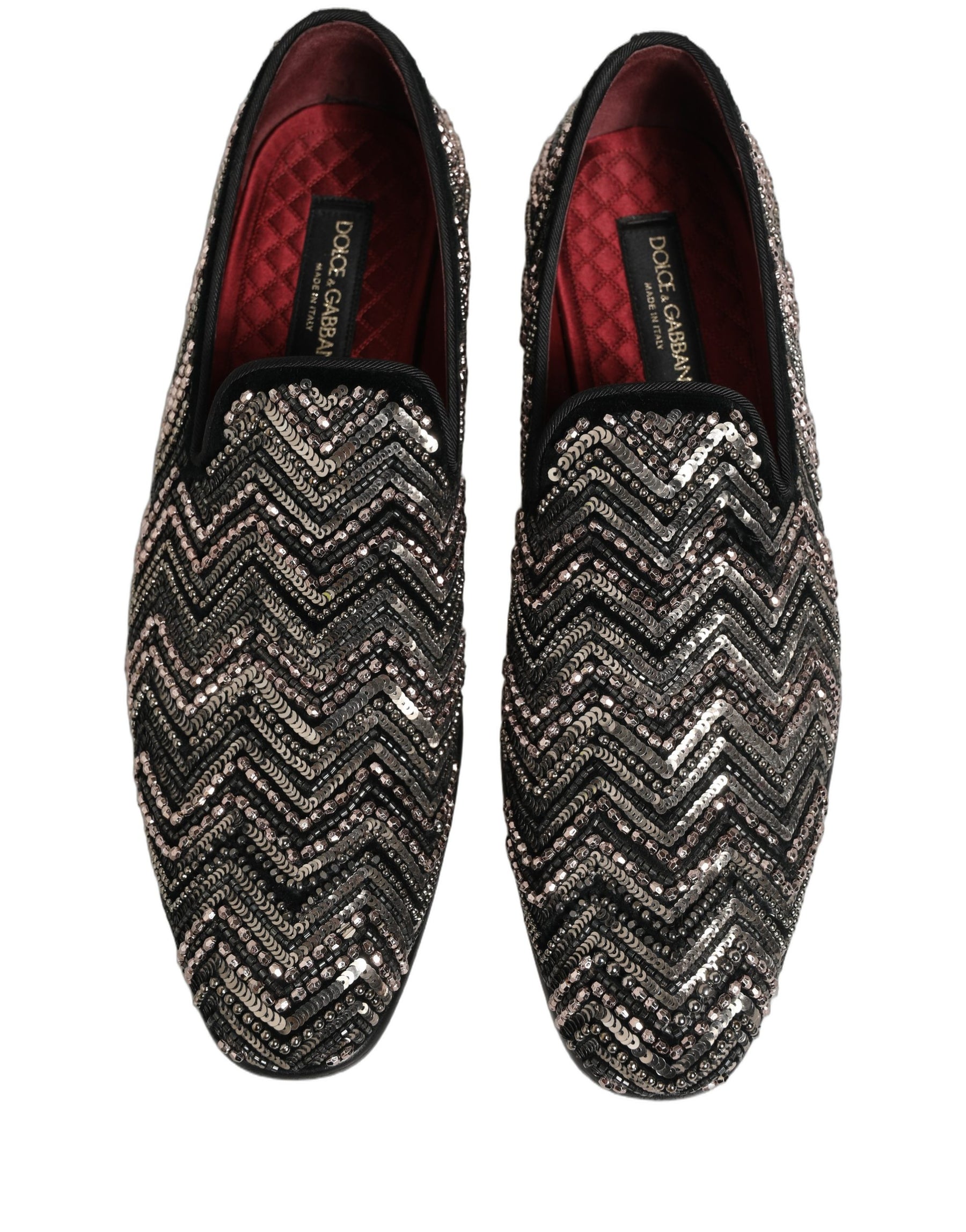 Dolce & Gabbana Black Velvet Floral Embellished Loafers Shoes | Regal Royce