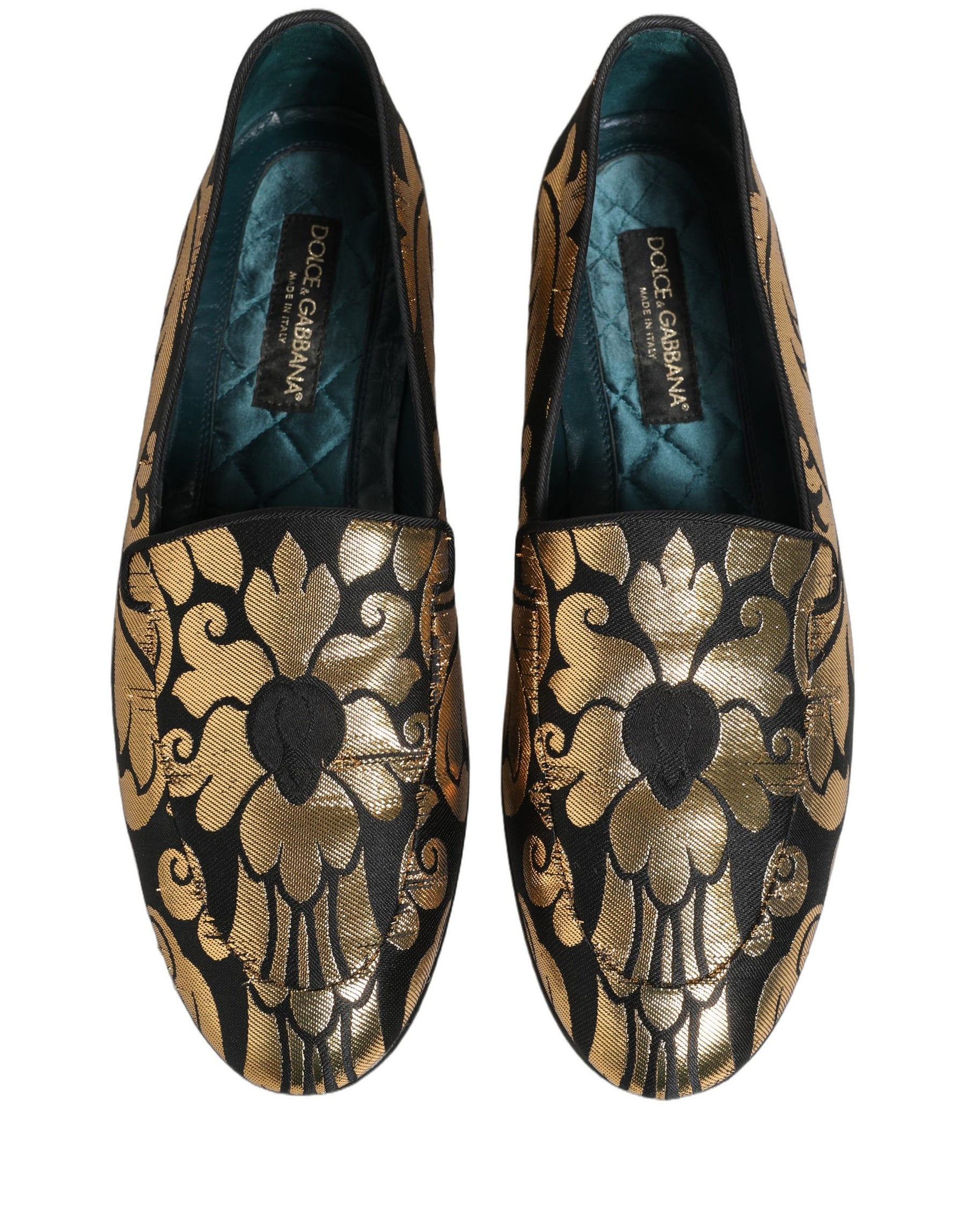Dolce & Gabbana Black Gold Floral Jacquard Dress Loafers Shoes | Regal Royce