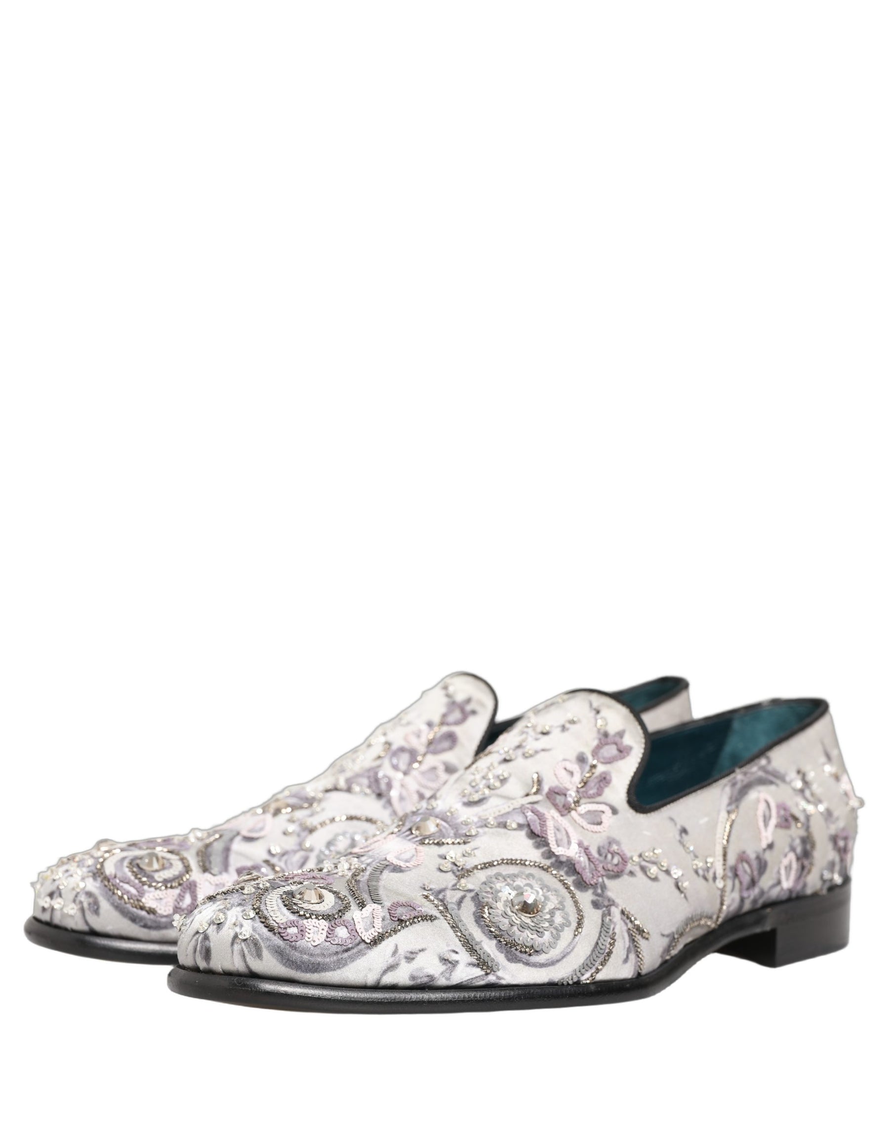 Dolce & Gabbana White Sequined Formal Slip On Loafers Shoes | Regal Royce