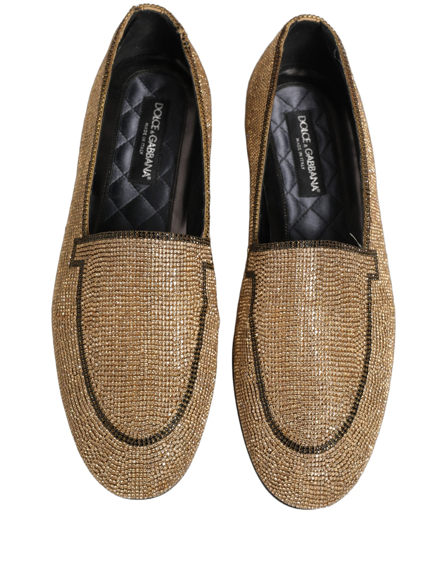 Dolce & Gabbana Gold Crystal Embellished Men Loafers Shoes | Regal Royce