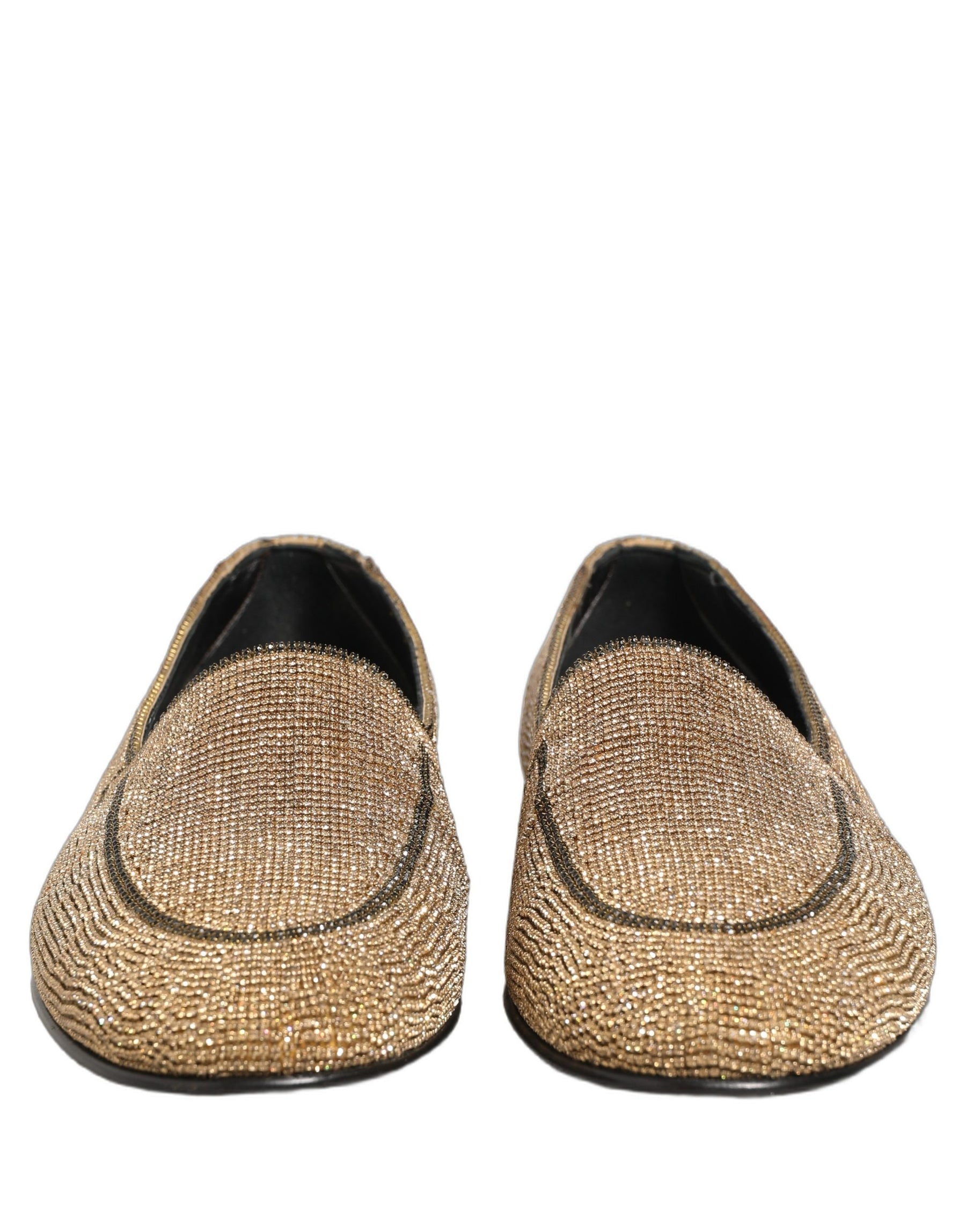 Dolce & Gabbana Gold Crystal Embellished Men Loafers Shoes | Regal Royce