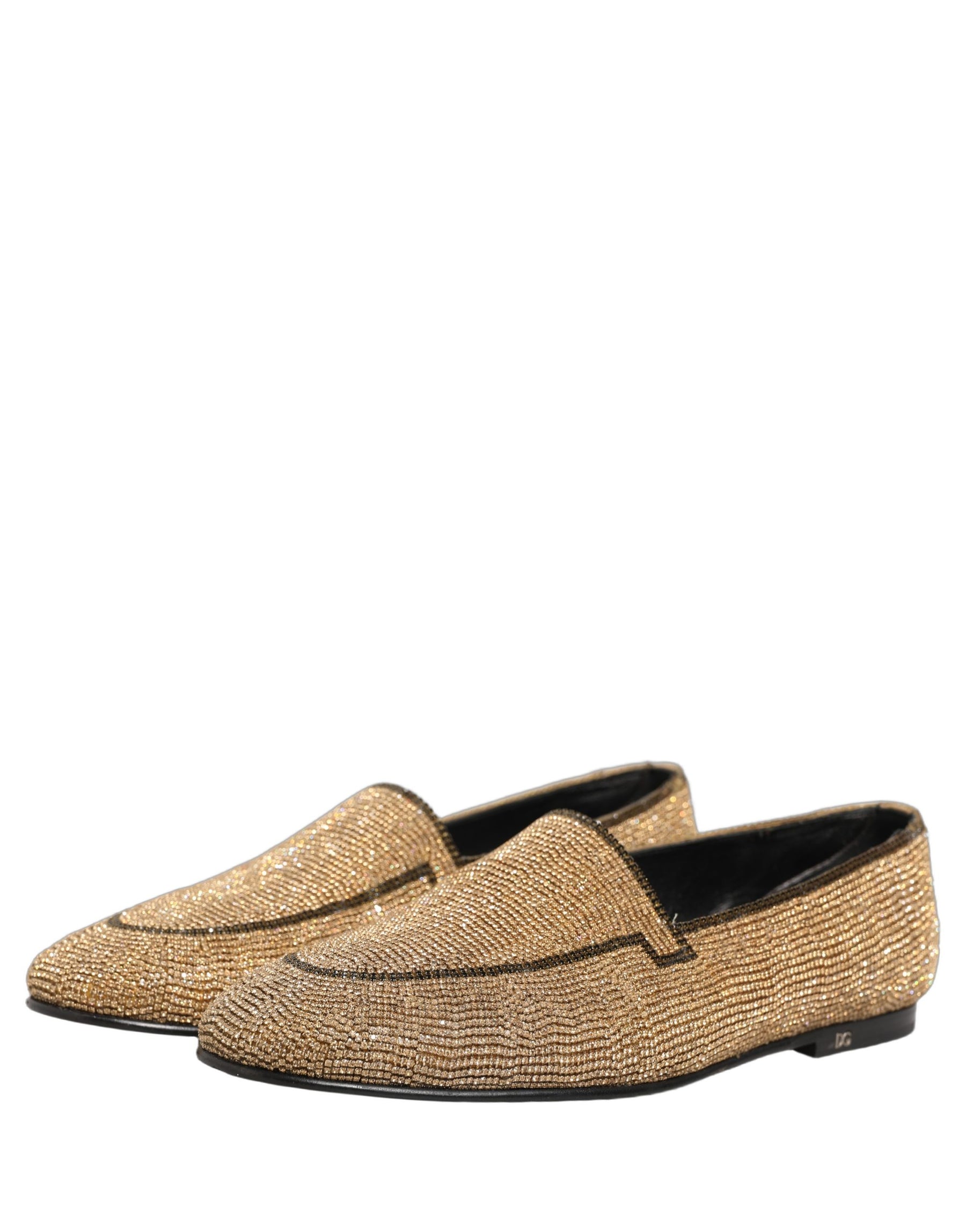 Dolce & Gabbana Gold Crystal Embellished Men Loafers Shoes | Regal Royce