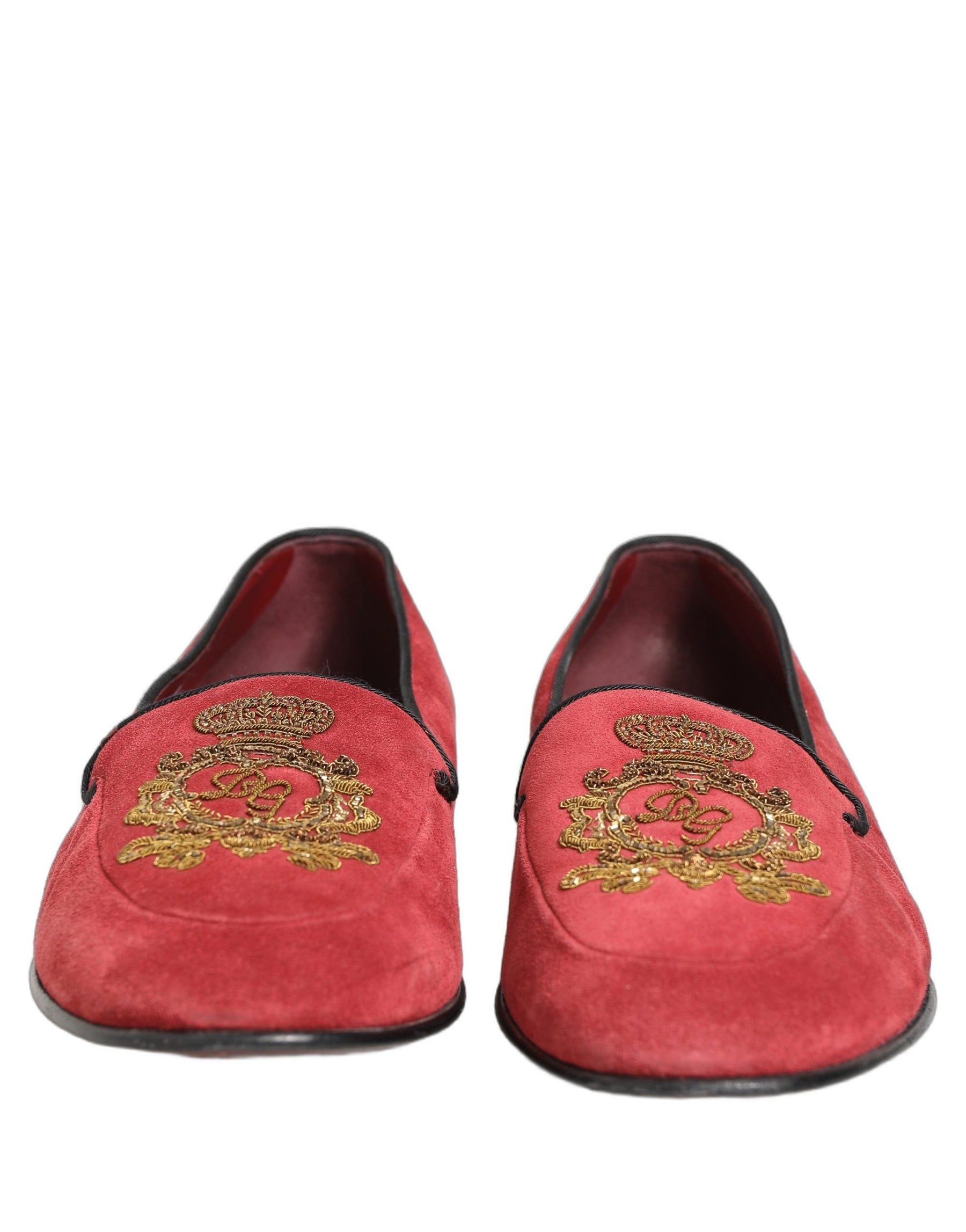 Dolce & Gabbana Red Velvet Logo Embroidery Men Loafers Shoes | Regal Royce