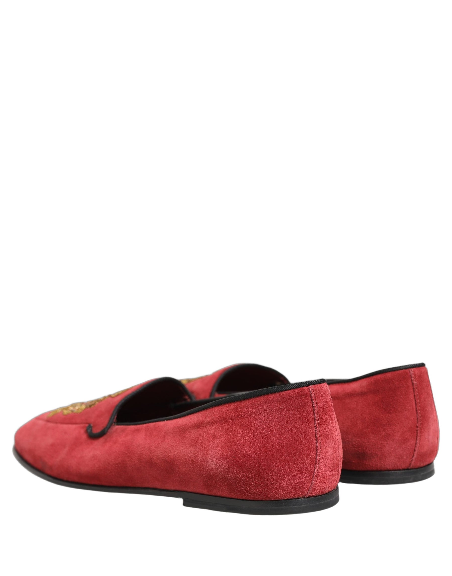 Dolce & Gabbana Red Velvet Logo Embroidery Men Loafers Shoes | Regal Royce