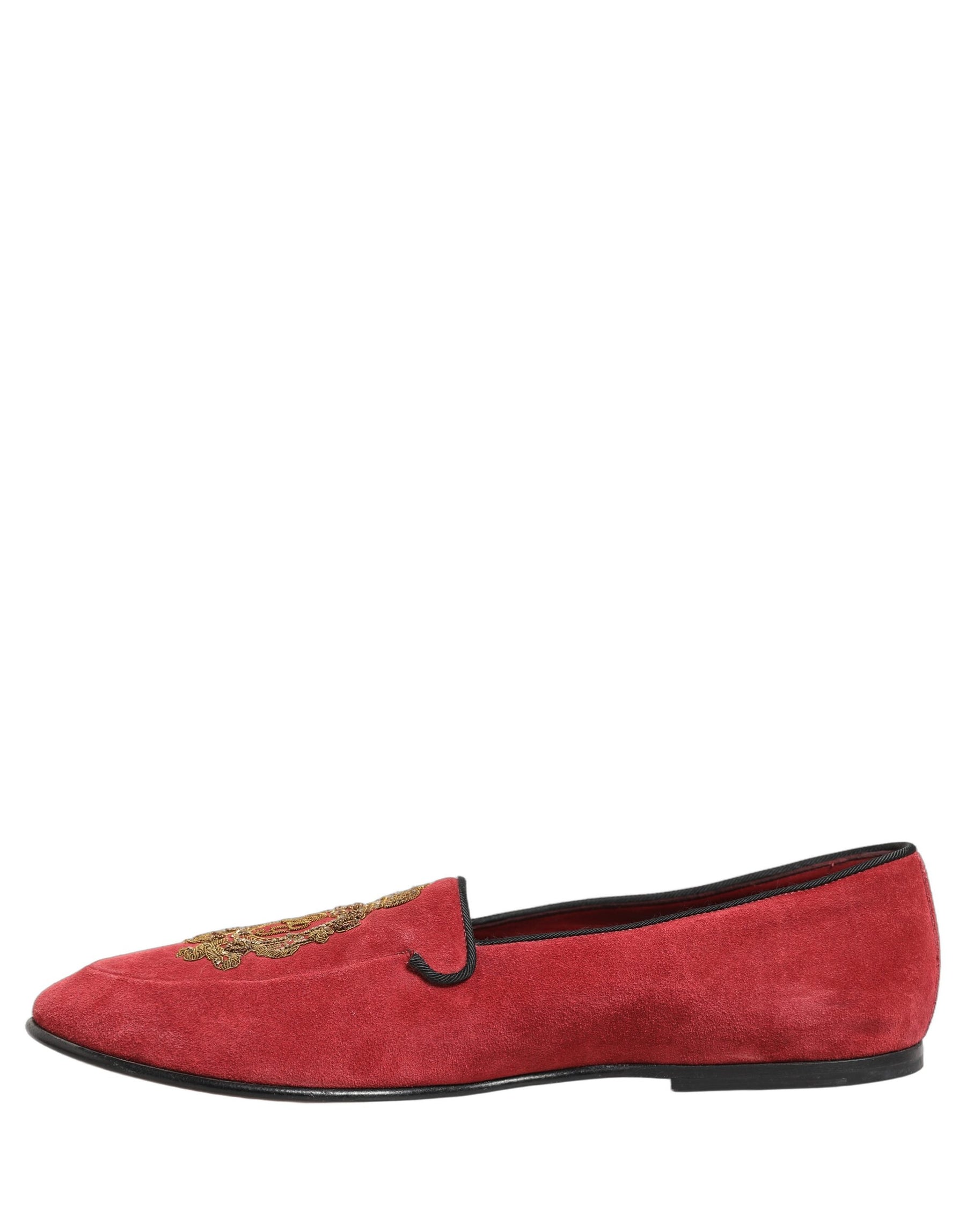 Dolce & Gabbana Red Velvet Logo Embroidery Men Loafers Shoes | Regal Royce