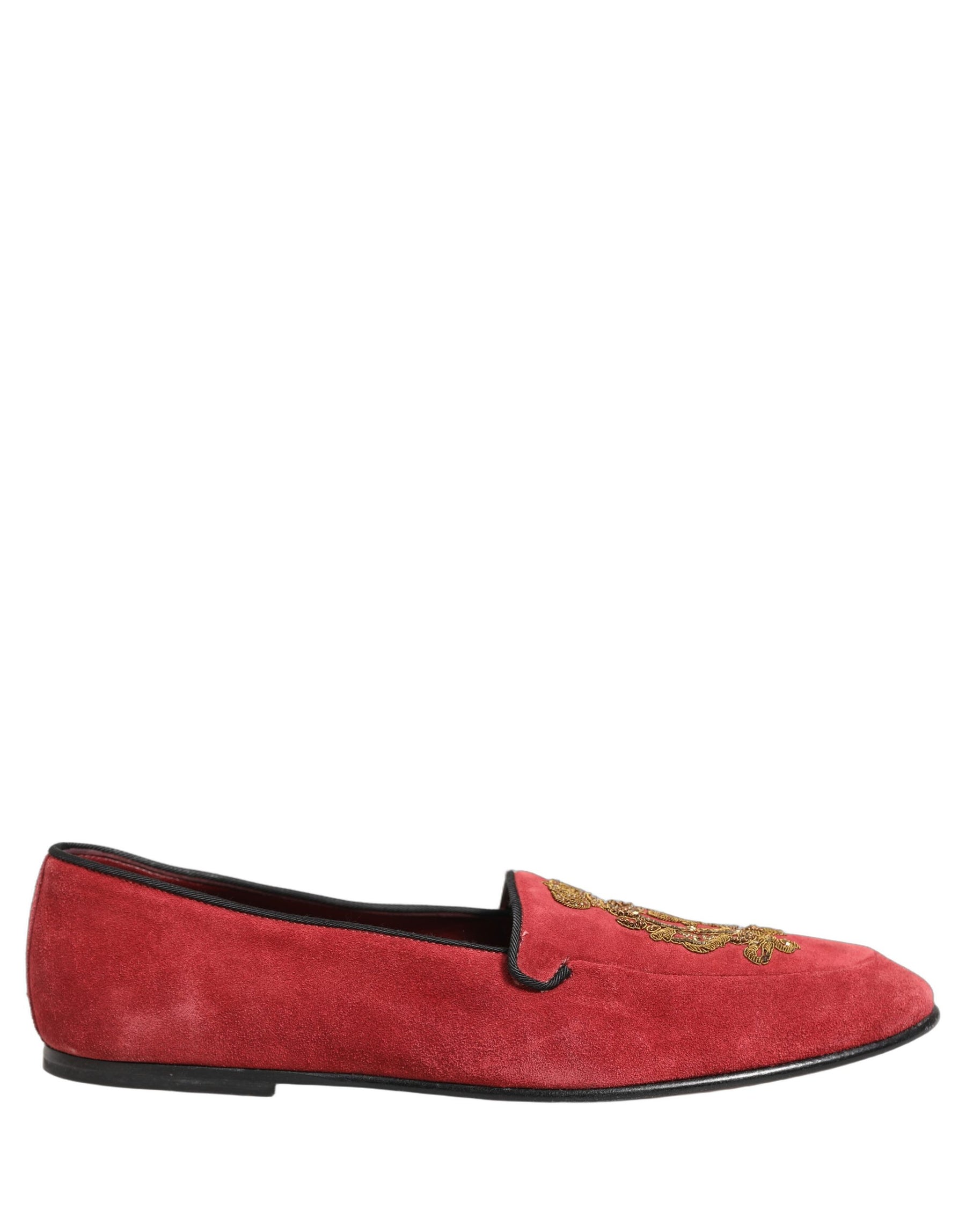 Dolce & Gabbana Red Velvet Logo Embroidery Men Loafers Shoes | Regal Royce