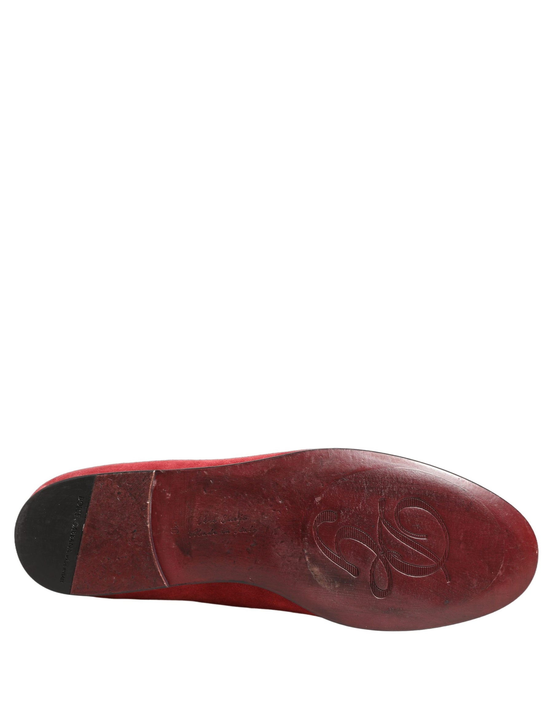 Dolce & Gabbana Red Velvet Logo Embroidery Men Loafers Shoes | Regal Royce