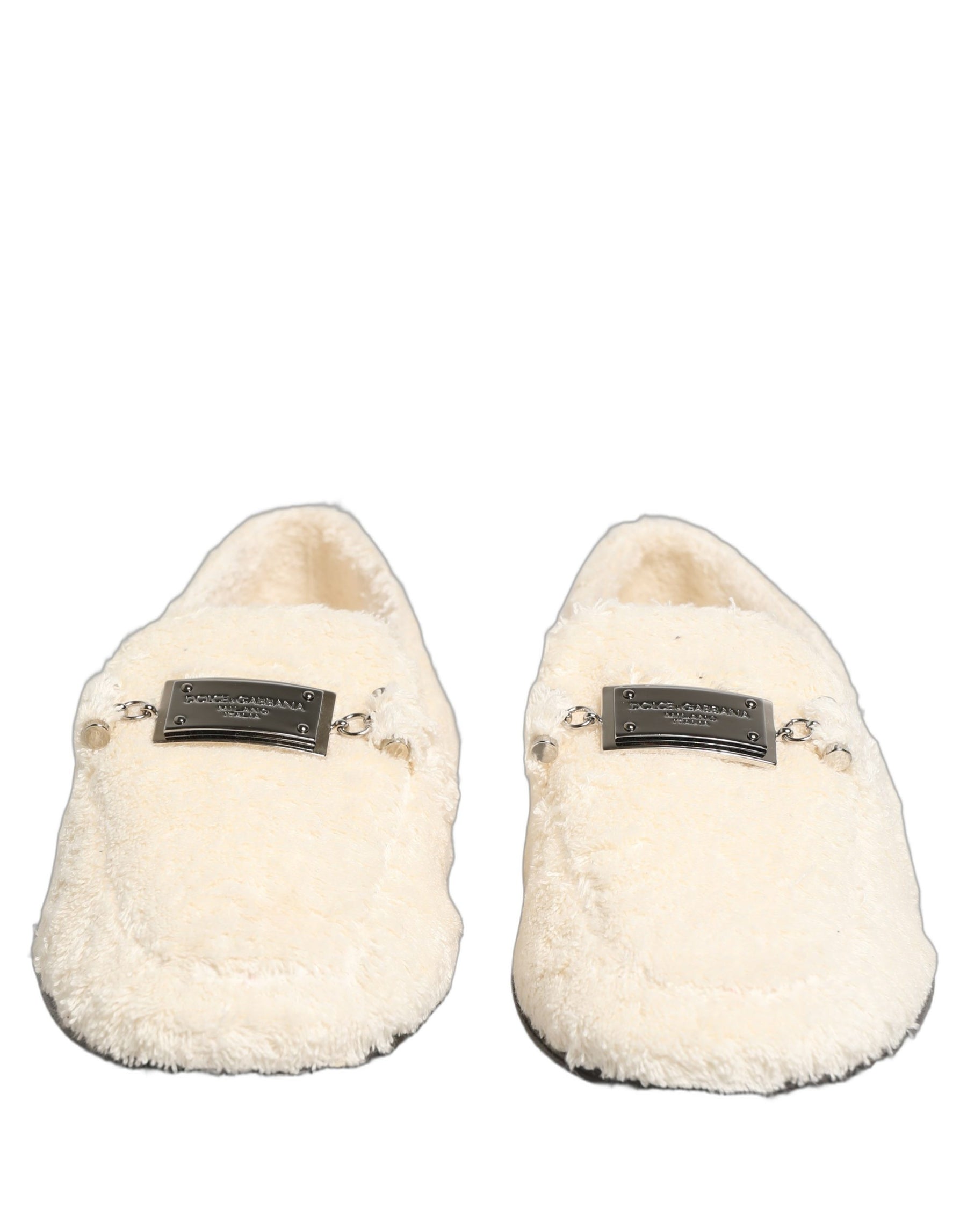 Dolce & Gabbana White Fur Shearling Men Dress Loafers Shoes | Regal Royce