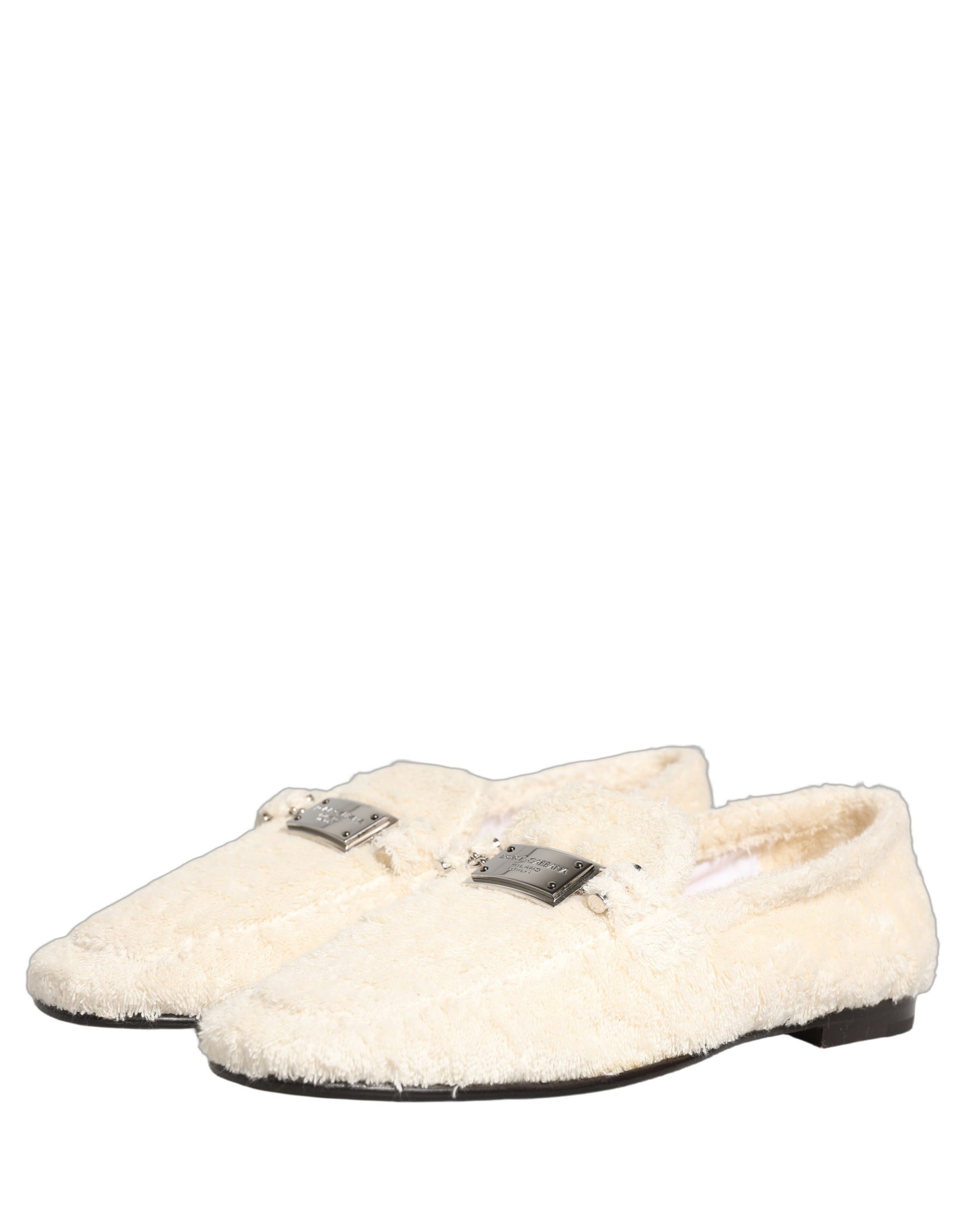 Dolce & Gabbana White Fur Shearling Men Dress Loafers Shoes | Regal Royce