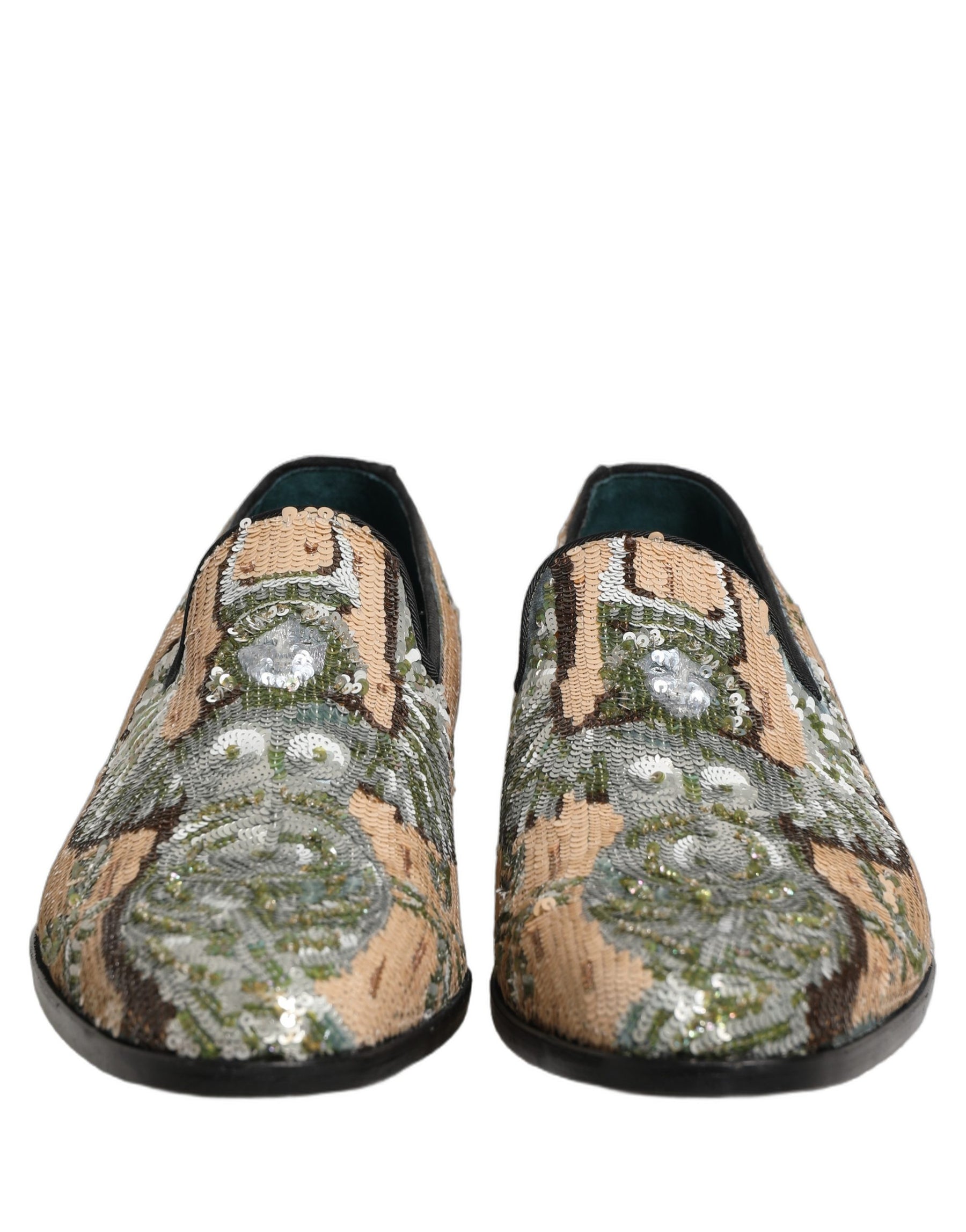 Dolce & Gabbana Beige Sequin Embroidery Dress Loafers Shoes | Regal Royce