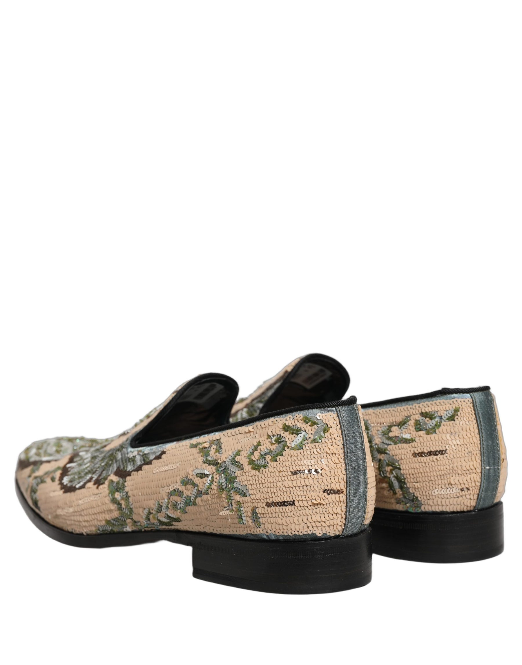 Dolce & Gabbana Beige Sequin Embroidery Dress Loafers Shoes | Regal Royce