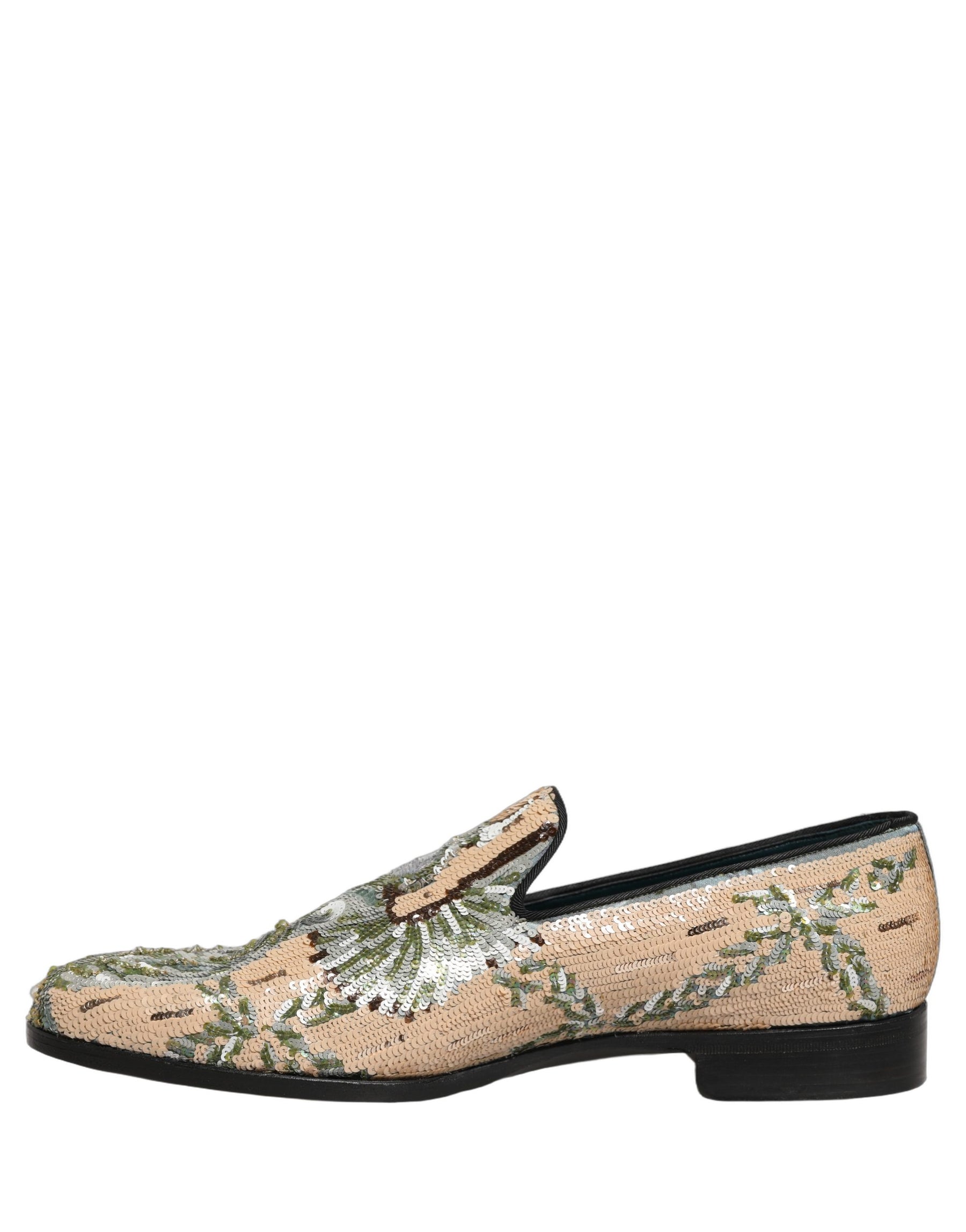 Dolce & Gabbana Beige Sequin Embroidery Dress Loafers Shoes | Regal Royce