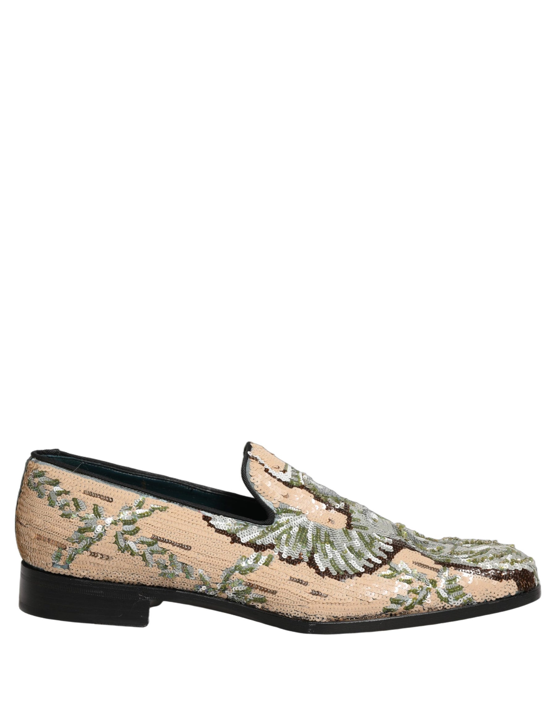 Dolce & Gabbana Beige Sequin Embroidery Dress Loafers Shoes | Regal Royce